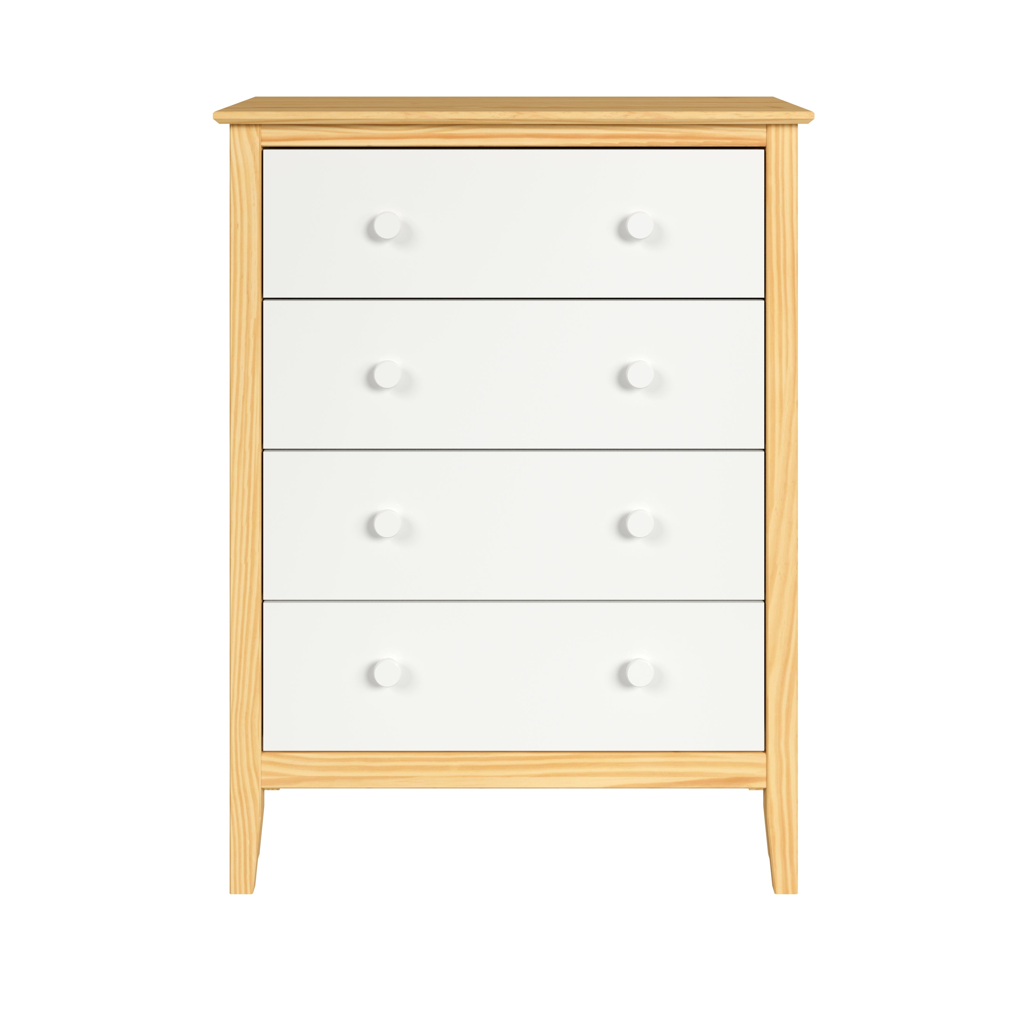 Adeptus Solid Wood Easy Pieces 4 Drawer Dresser Natural w/White Front， White and Natural Knobs - - 37177995 - Mycitystee
