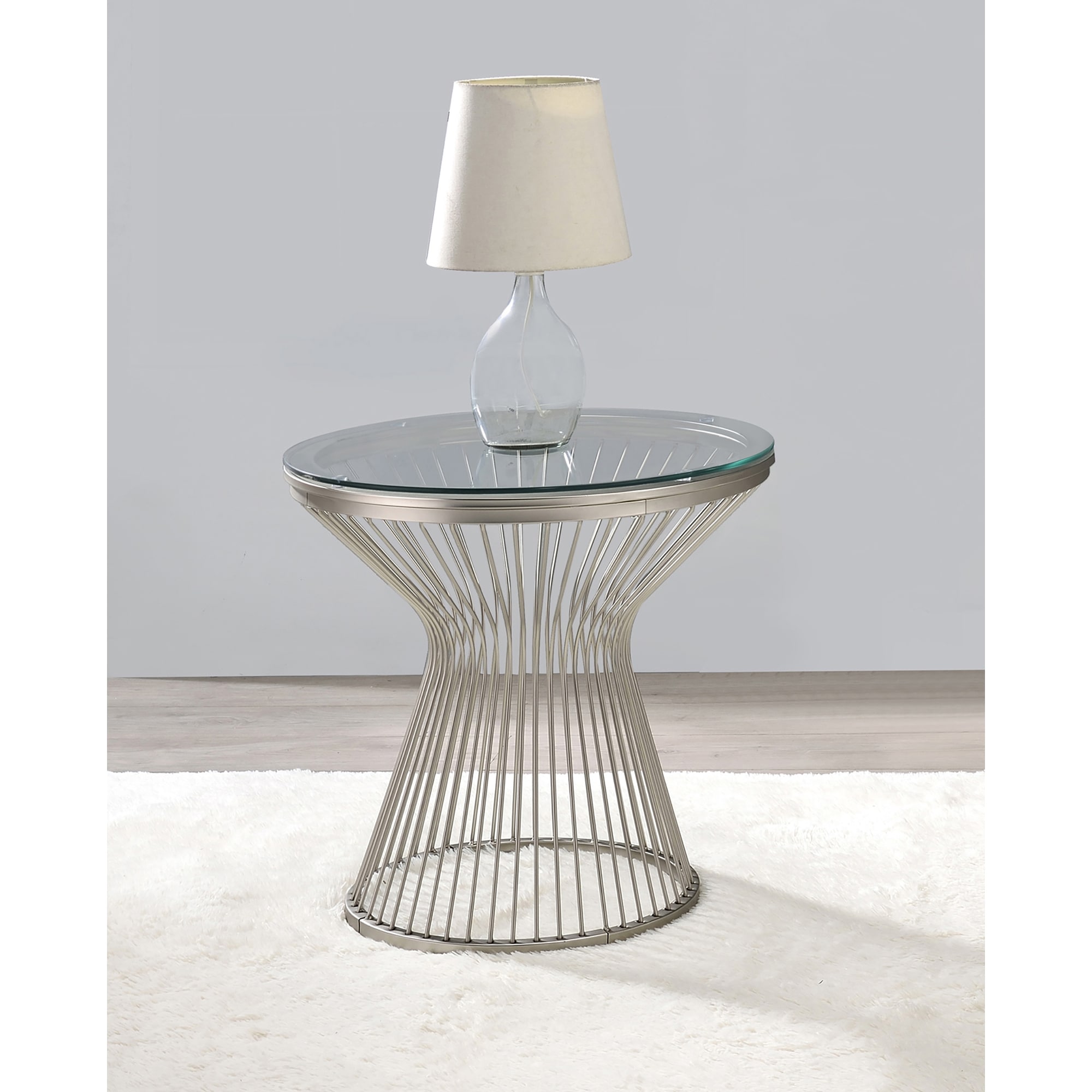 Coaster Furniture Mandy Satin Grey Round Glass Top End Table - Mycitystee