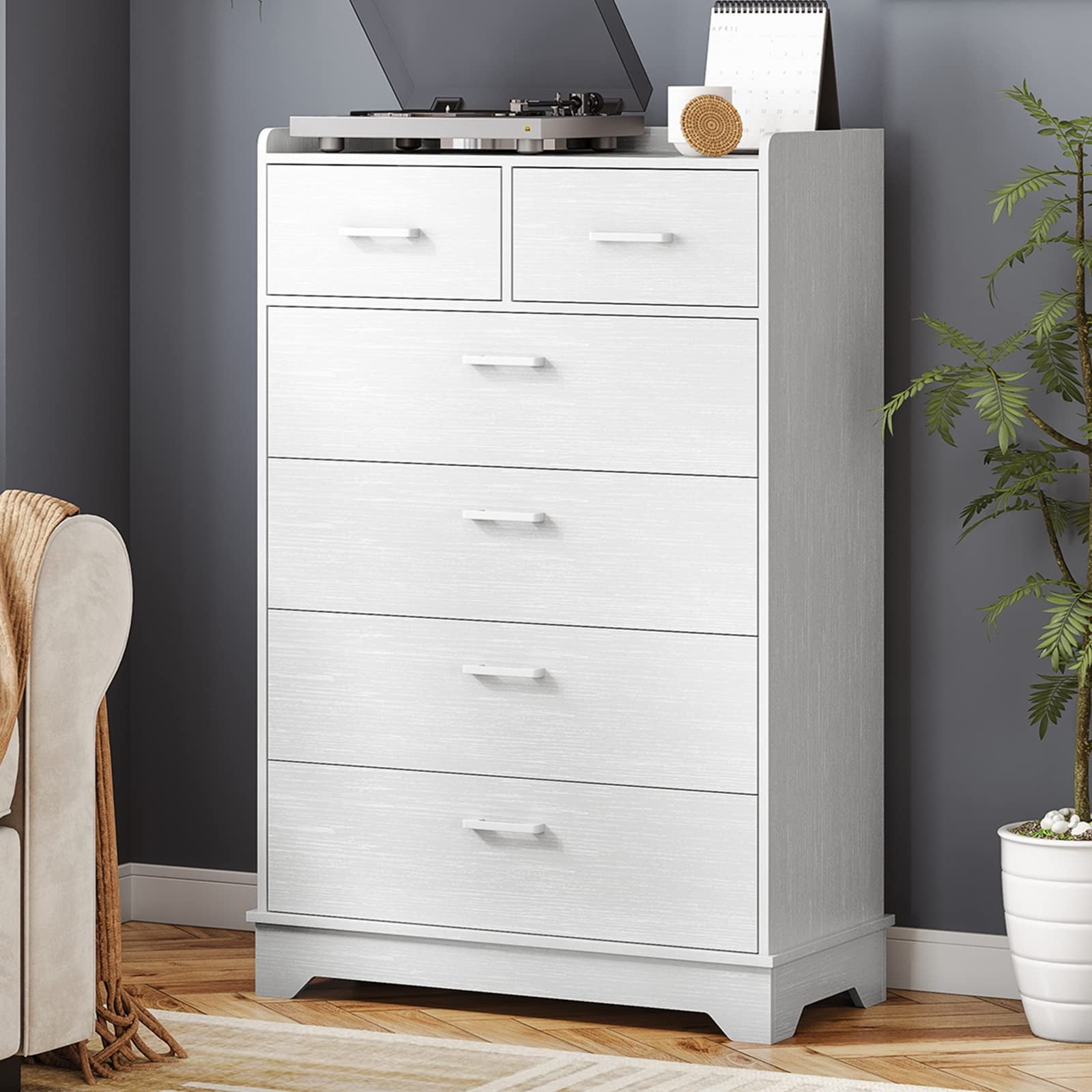 Mid-Century Modern Dresser with 6 Drawers， Wood Rustic Tall Chest of Drawers， Storage Dressers Organizer - as picture - - 37668861 - Mycitystee