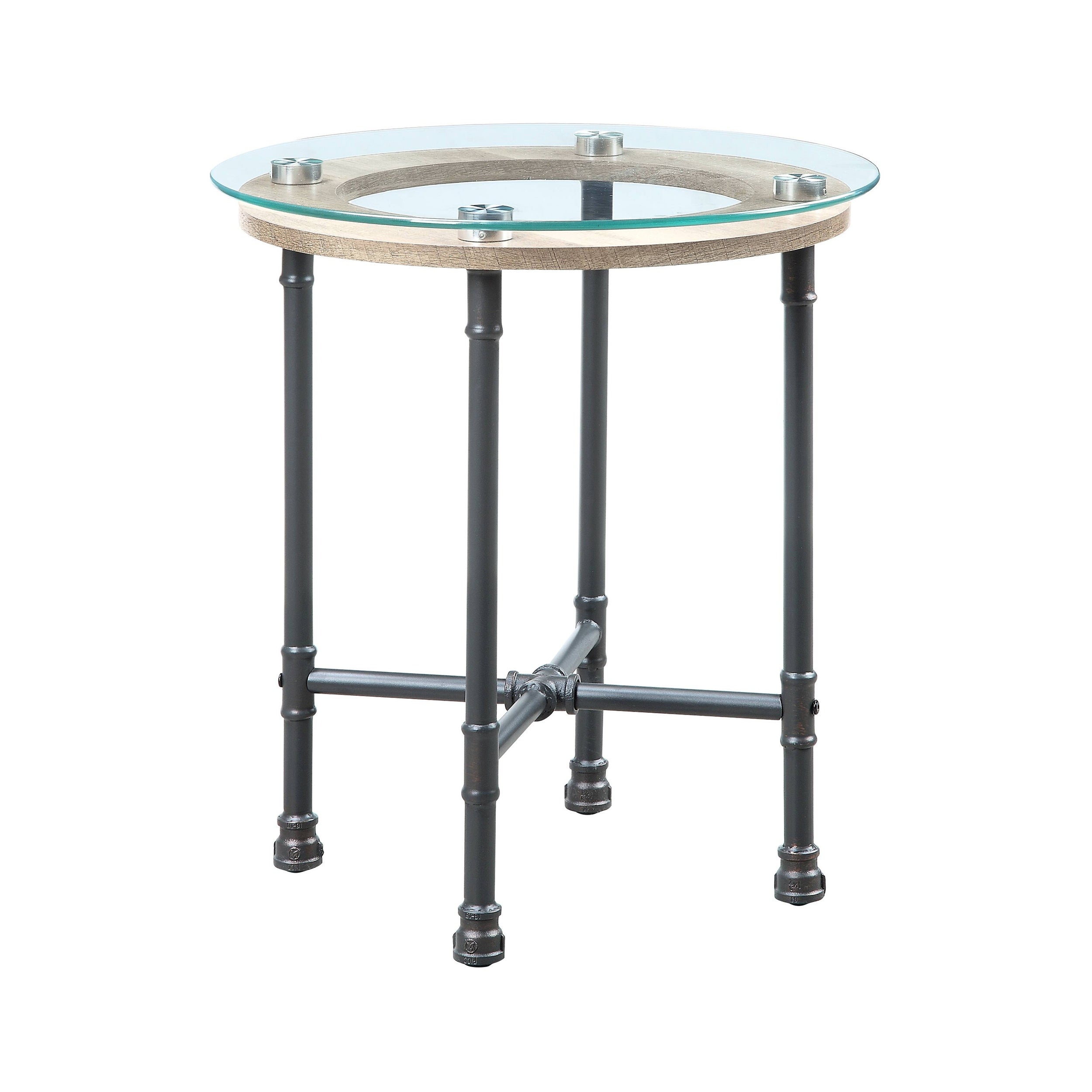 ACME Brantley Round End Table in Clear and Sandy Gray - Mycitystee