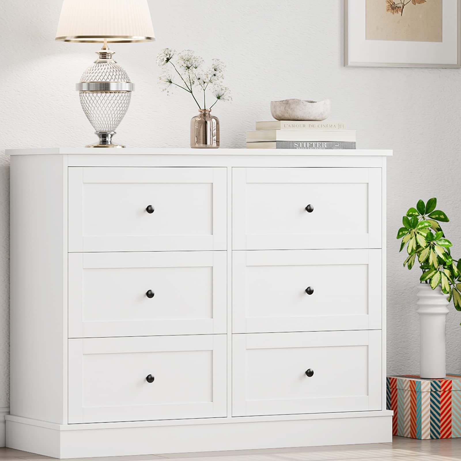 White Dresser， 6 Drawer Dresser for Bedroom， Modern White Dresser Double Dresser 6 Drawer Chest with Deep Drawers - as picture - - 37668632 - Mycitystee