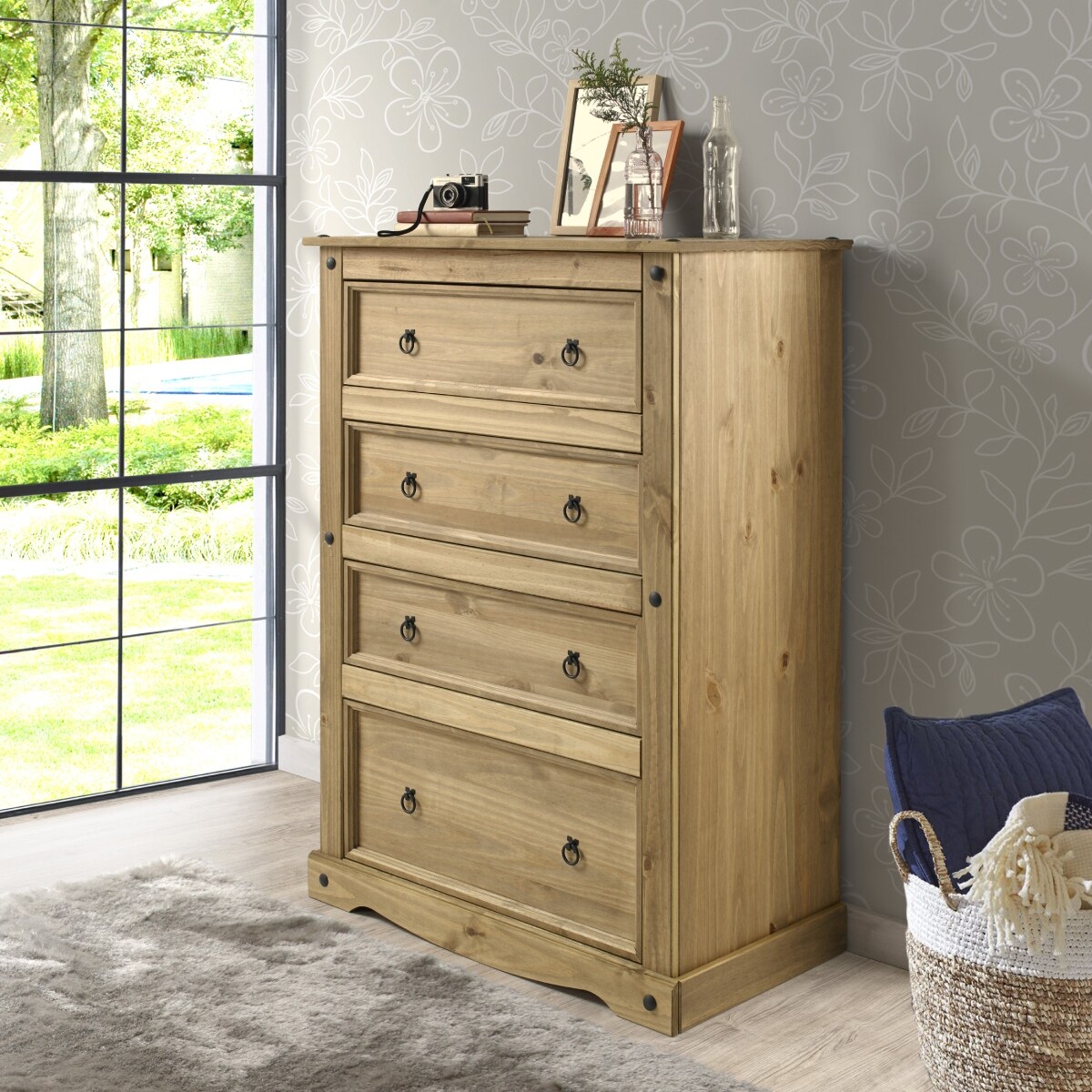 OS Home and Office Model COR504 Cottage Series Solid Wood 4 Drawer Chest in Corona Brown - - 37605991 - Mycitystee