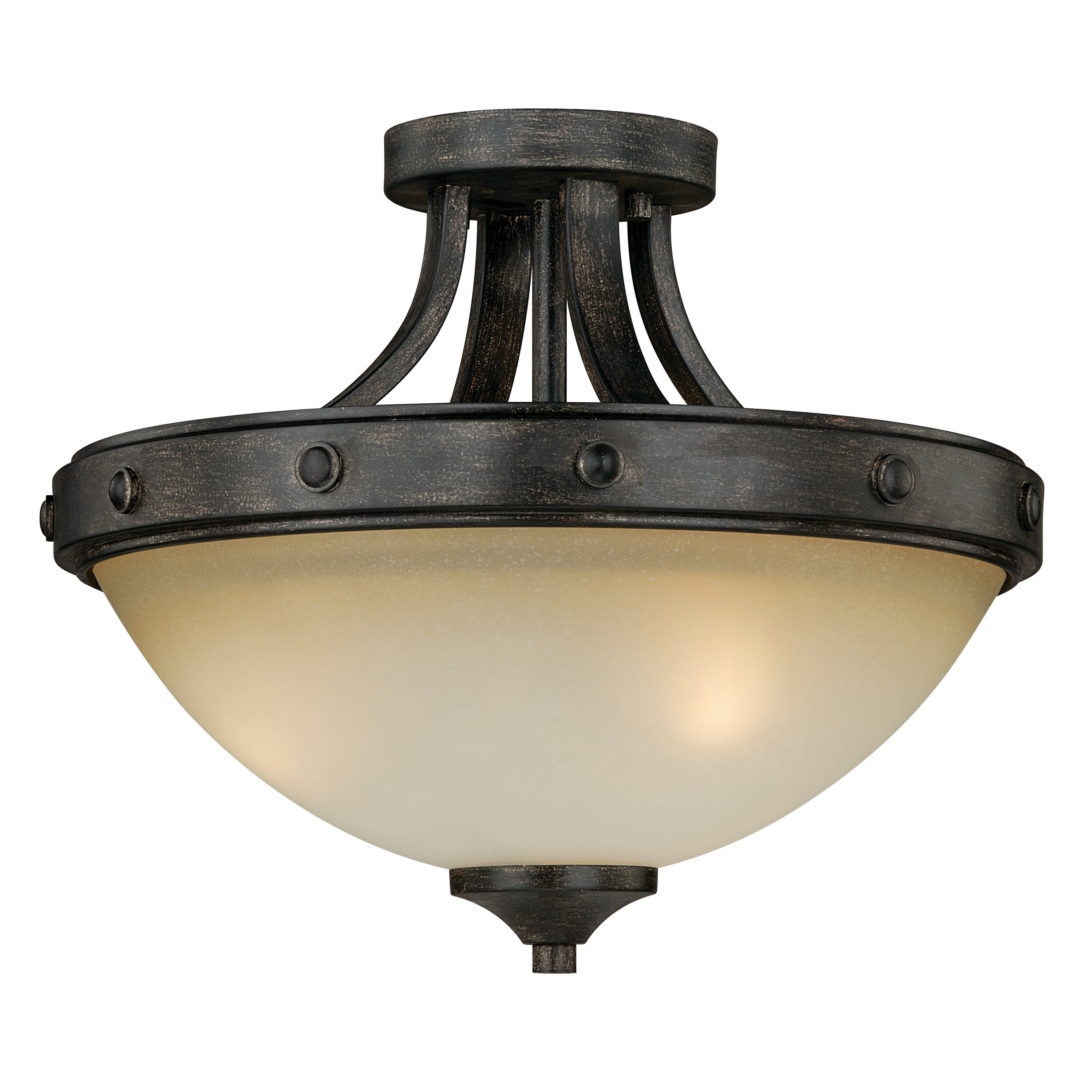 Halifax 14.5-in W Bronze Rustic Bowl Semi Flush Mount Ceiling Light Cream Glass - 14.5-in W x 12-in H x 14.5-in D - Mycitystee