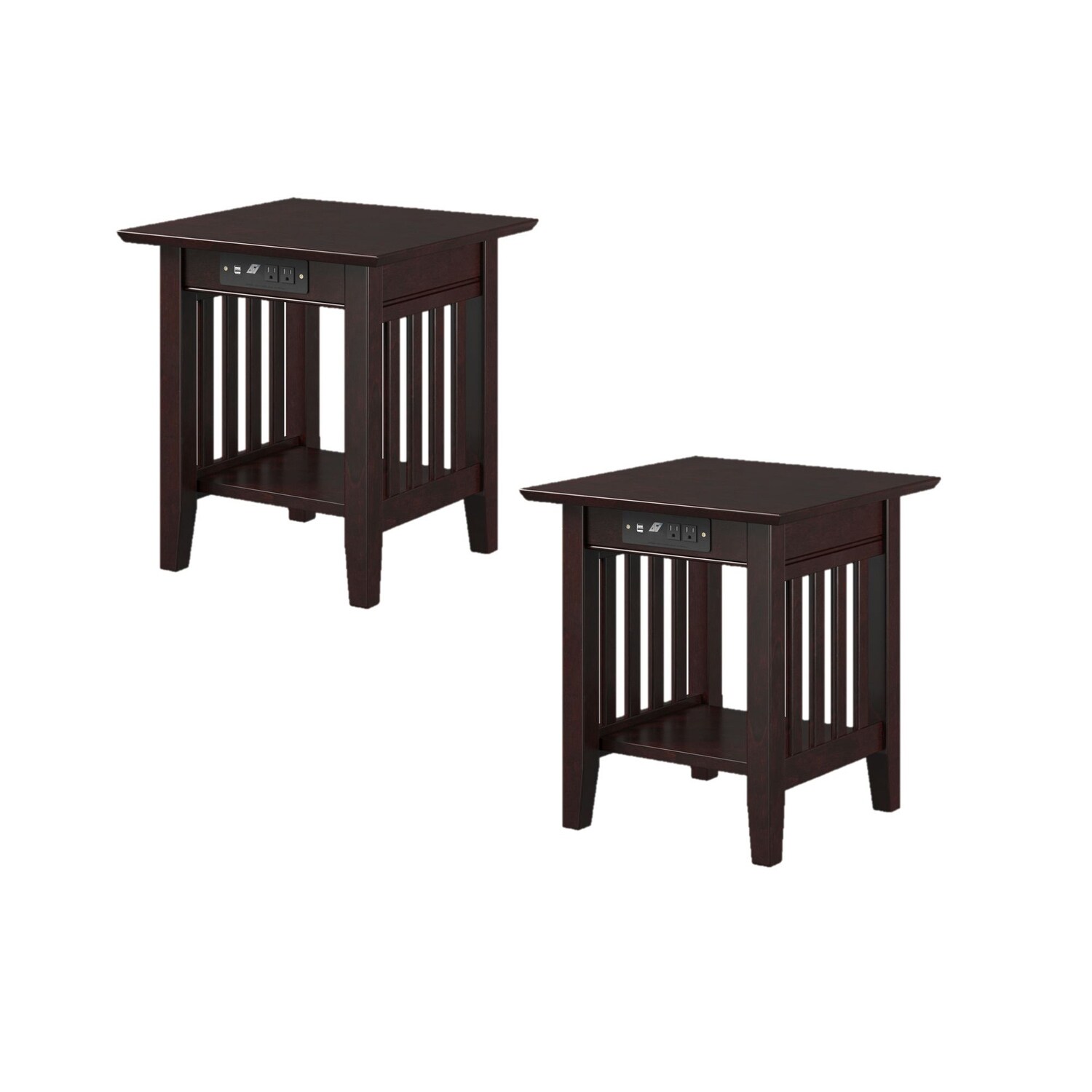 Mission Solid Wood End Table with USB Charger Set of 2 - Mycitystee
