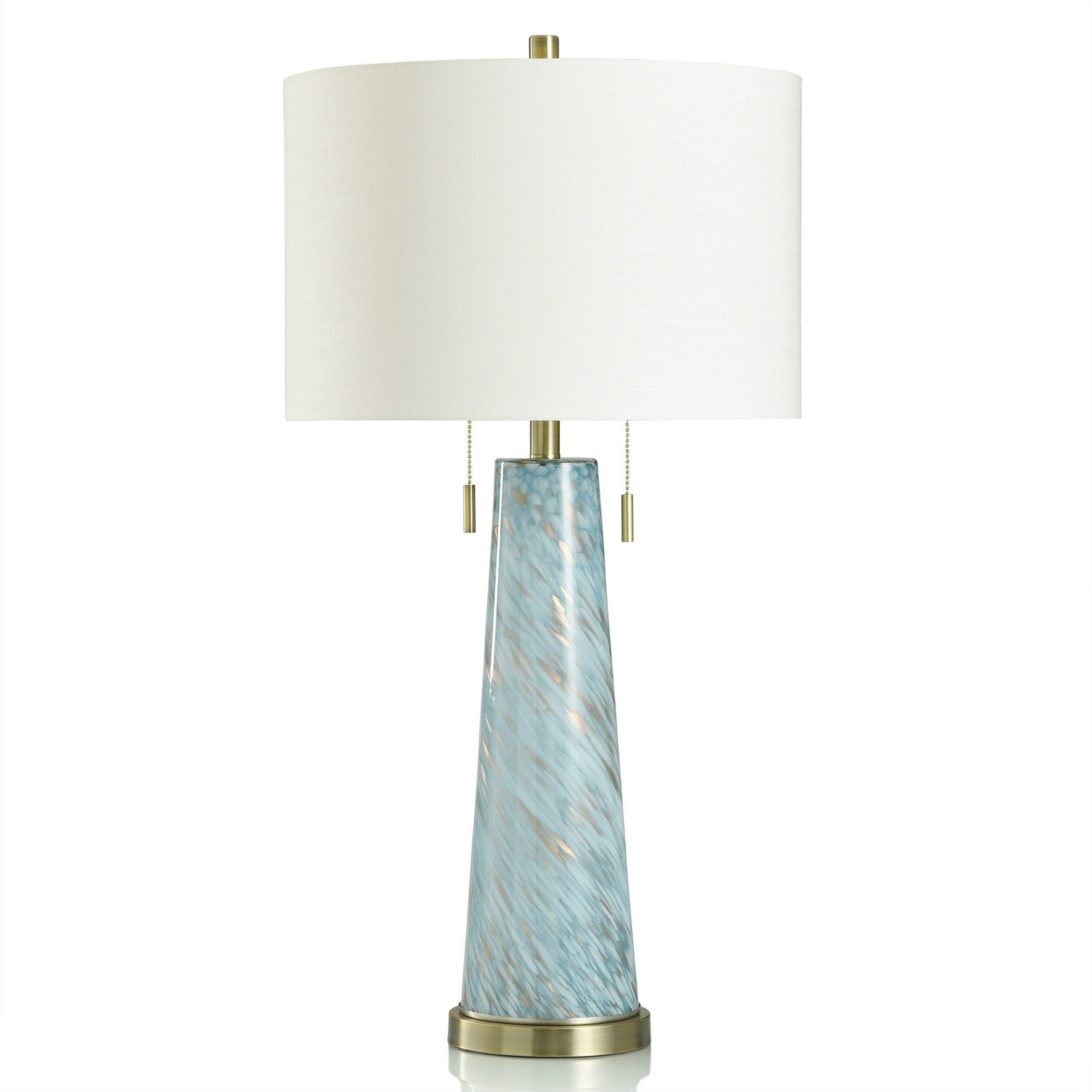 Urmila Blue - Classic Tapered Table Lamp - Blue， White And Gold Swirl Glass - White Shade - Mycitystee