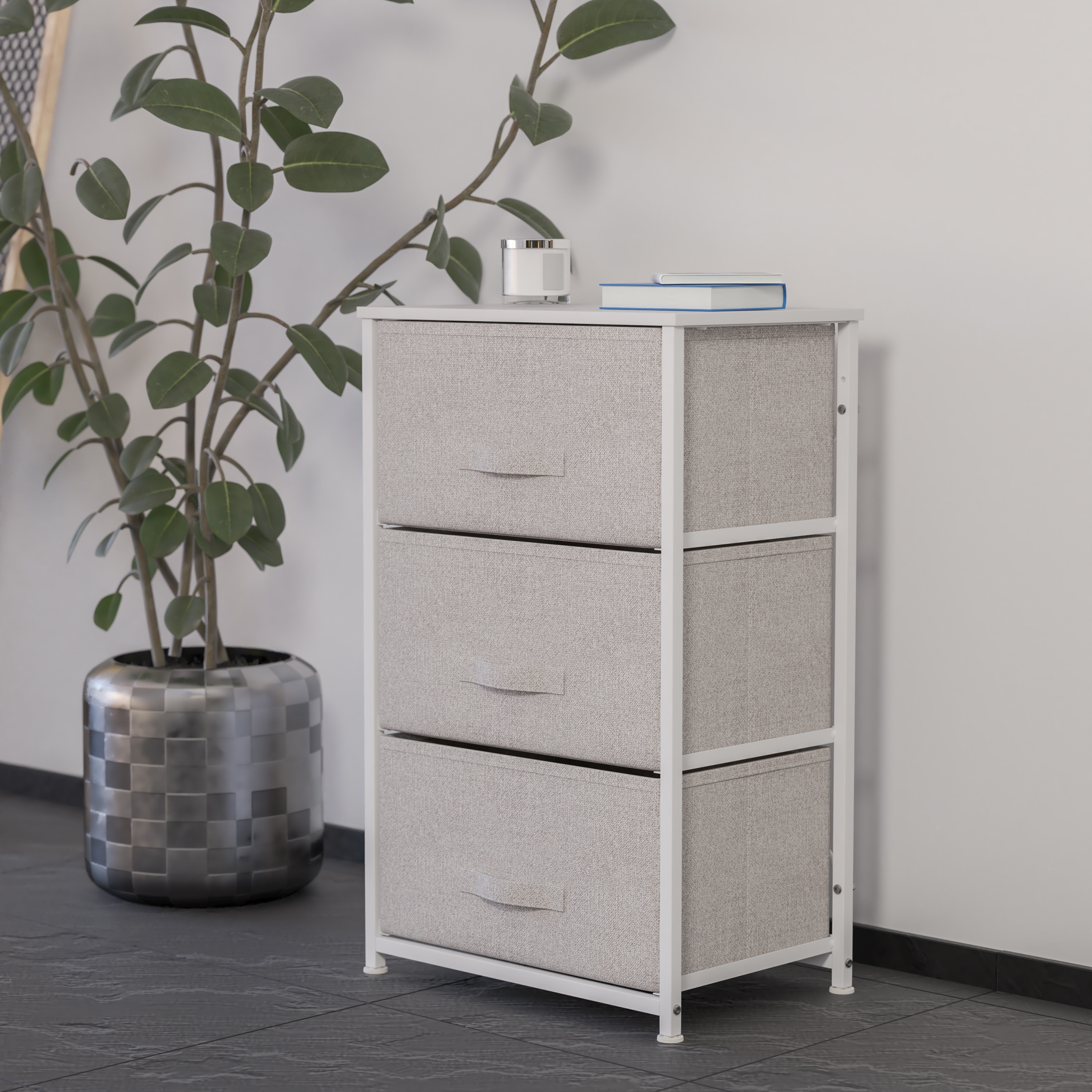 3 Drawer Vertical Storage Dresser with Wood Top and Fabric Pull Drawers - - 34379426 - Mycitystee