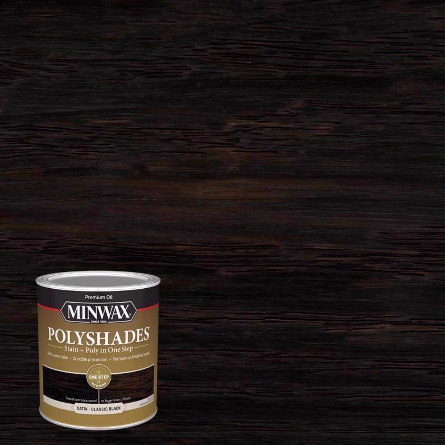 Minwax PolyShades Semi-Transparent Satin Classic Black Oil-Based Stain/Polyurethane Finish 1 qt - Mycitystee