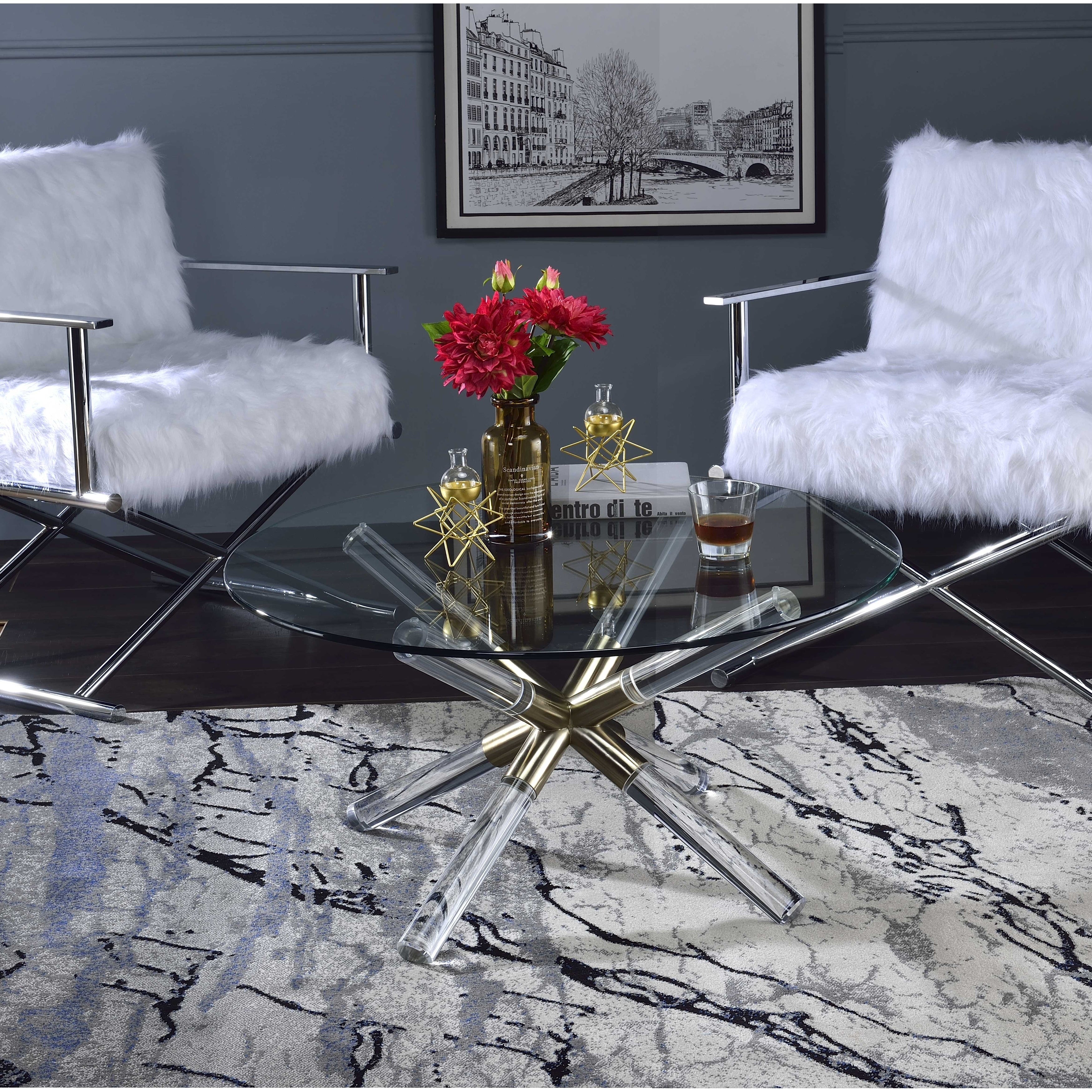 ACME Kalani Coffee Table， Gold， Clear Acrylic and Clear Glass - Mycitystee