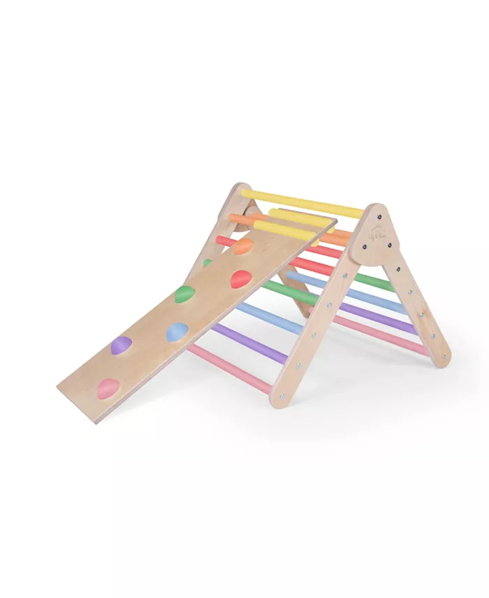 Lily and River Birch Little Climber Playset With Rockwall Slide In Rainbow - Mycitystee