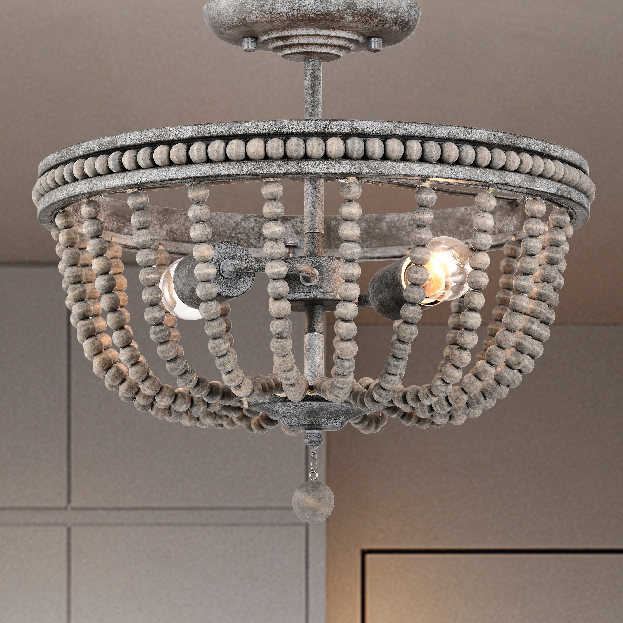 Pocany 16 Inch Bohemian Style Semi Flush Mount Antique Grey Finish - Mycitystee