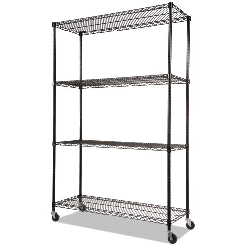 Alera NSF Certified 4-Shelf Wire Shelving Kit with Casters， 48w x 18d x 72h， Black (SW604818BL) - Mycitystee