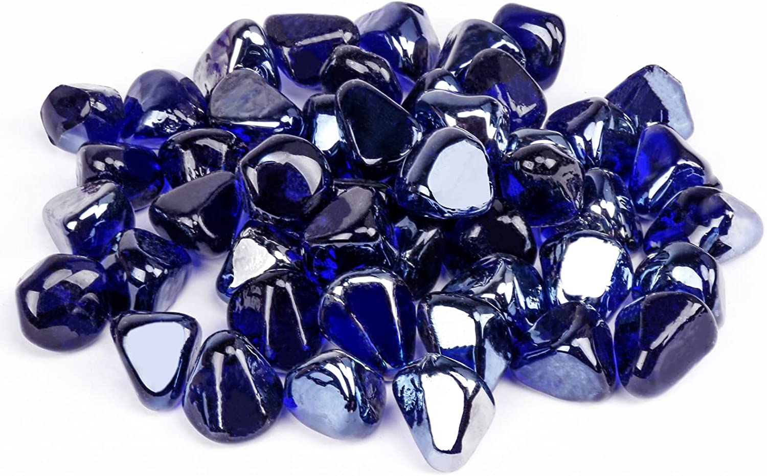 1'' High Luster Reflective Tempered Cobalt Blue Fire Glass Diamonds Rock for Fire Pit, Fireplace, 10 LBS Kit - Mycitystee