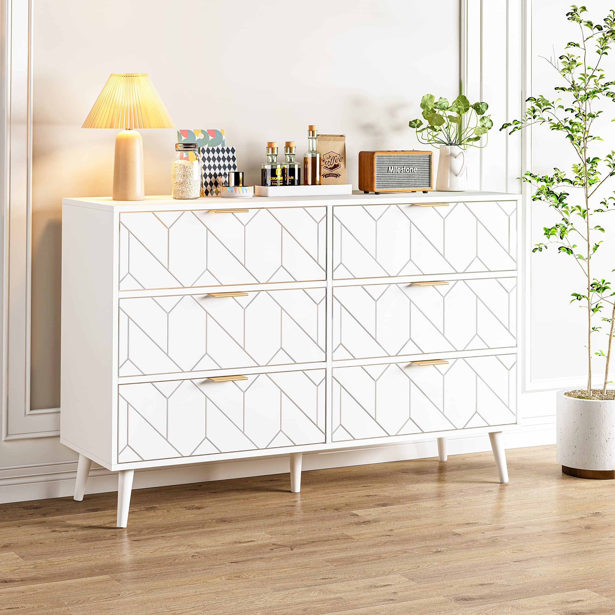 6 Drawer Dresser， Modern Dresser Chest Wood Storage Chest of Drawers with Wide Storage Drawers， 6-Drawer Double - as picture - - 37668897 - Mycitystee