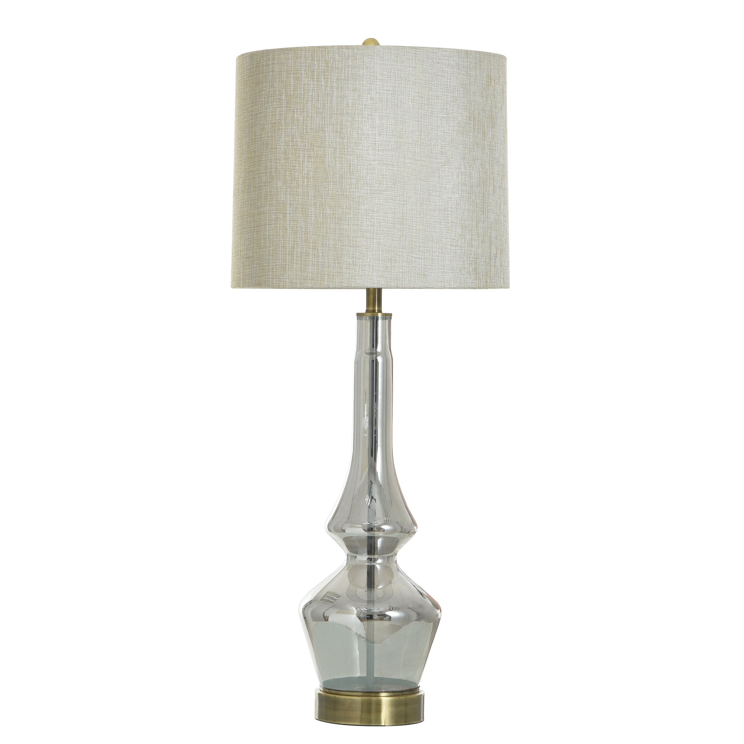 StyleCraft Burgetts Smoke Glass Table Lamp - Beige Hardback Fabric Shade - Mycitystee