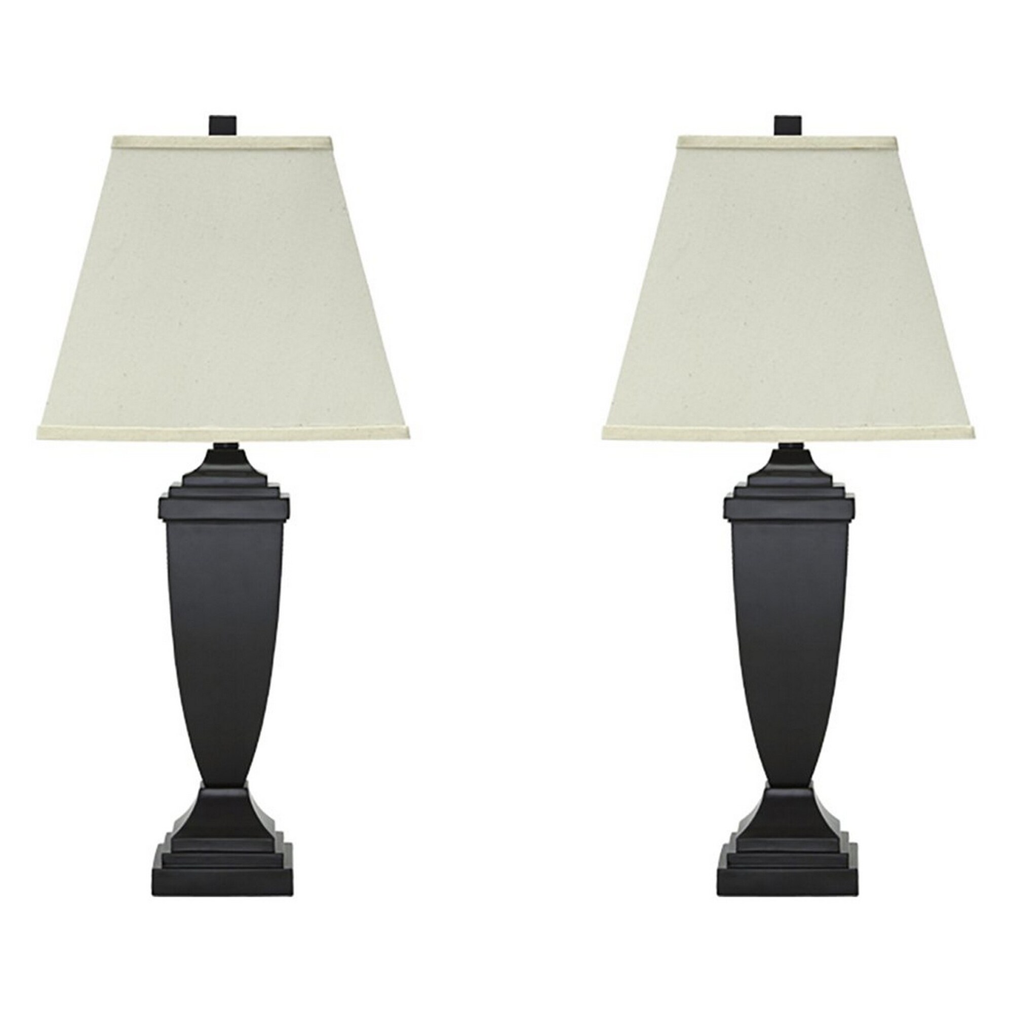 Resin Body Table Lamp with Square Hardback Shade， Set of 2， Black and White - Mycitystee