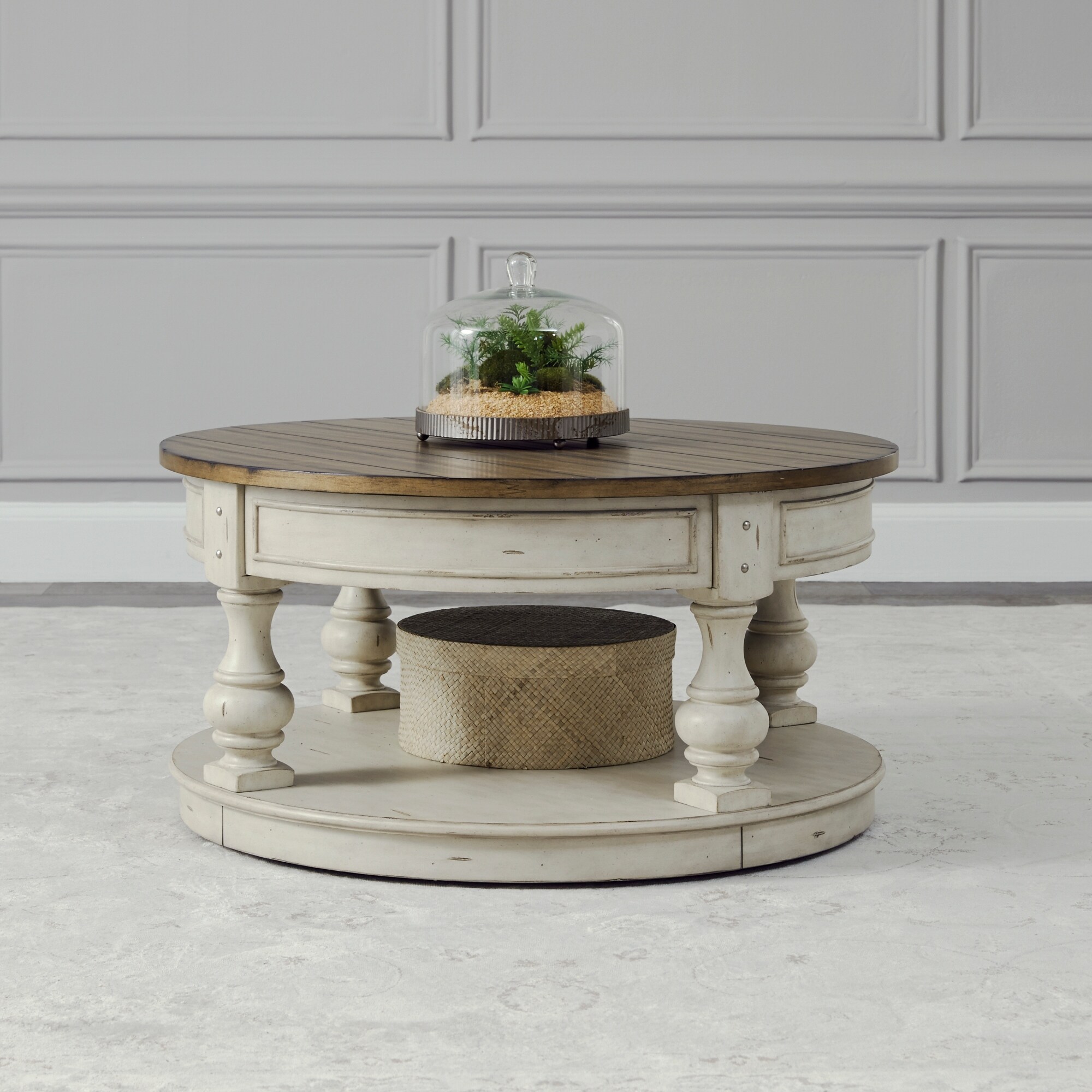 Morgan Creek Antique White Wire Brushed Tobacco Accents Round Cocktail Table - Mycitystee