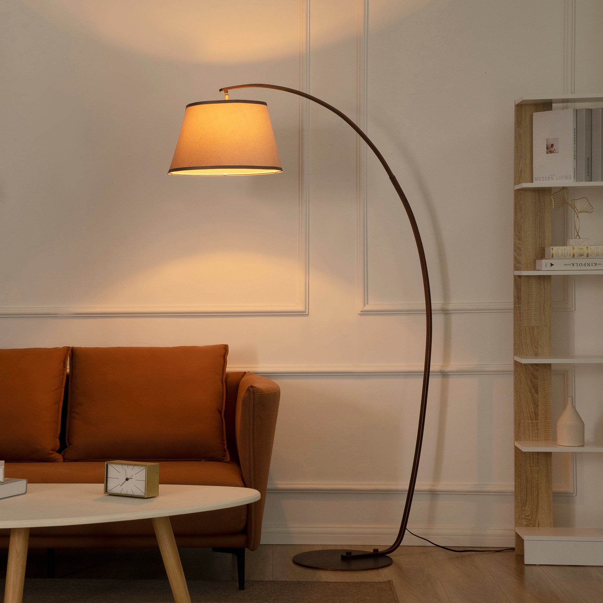 HOMCOM Arched Floor Lamp， Modern Standing Lamp with Foot Switch and Metal Base， Black - 39.25