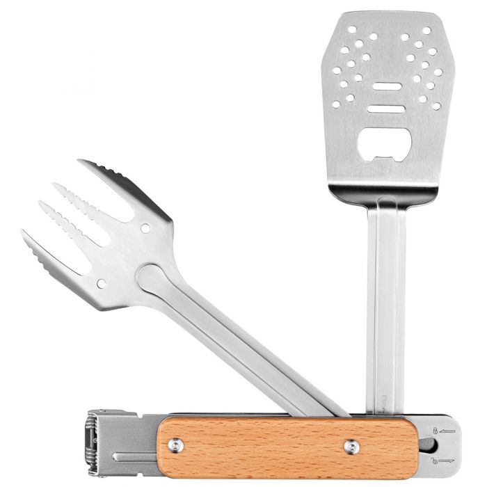 KingCamp 4 in 1 Stainless Steel BBQ Grilling Tools Set - Multifunctional Barbecue Tong with Turner/Spatula， Fork and Bottle Opener KP2009 - Mycitystee
