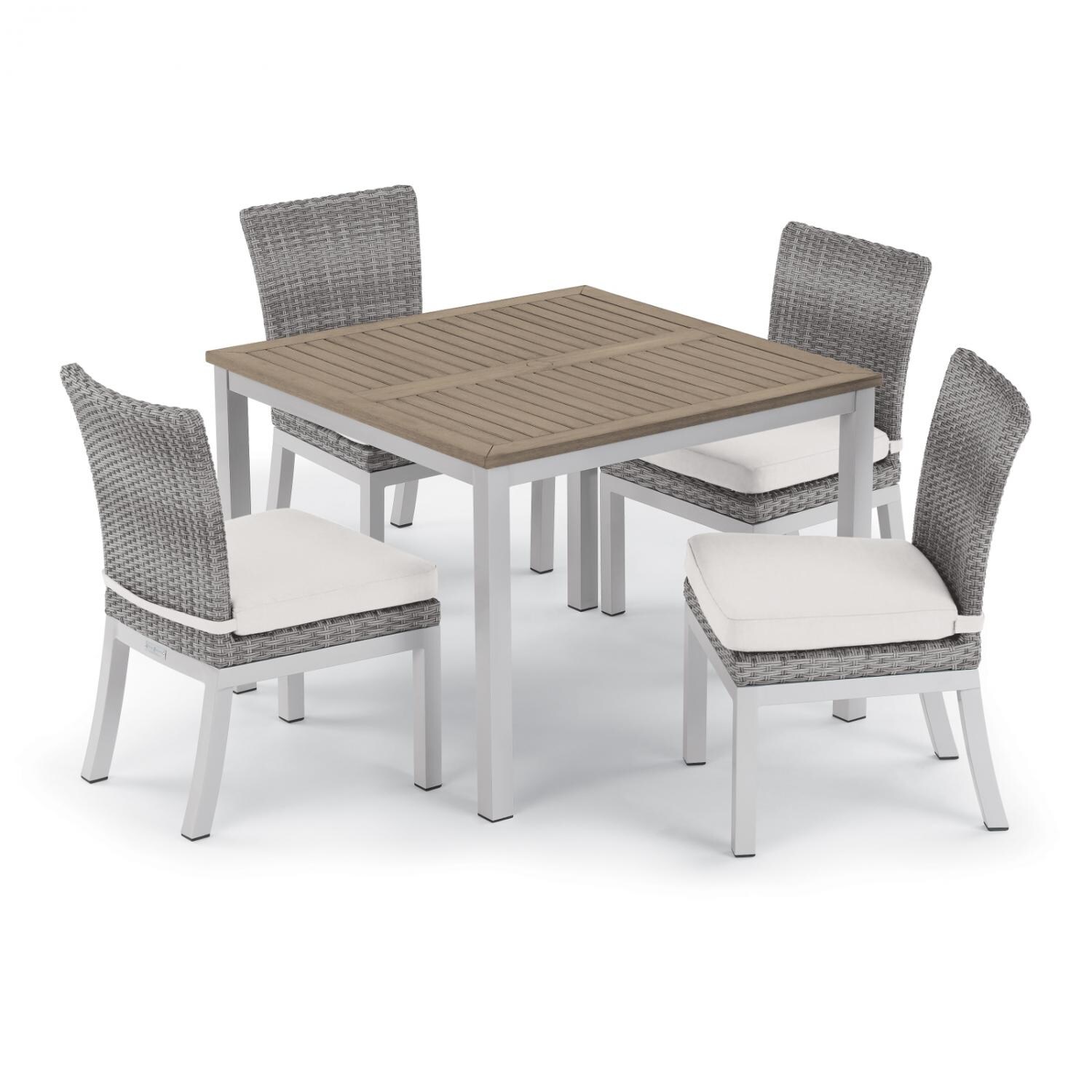 Argento 5 Piece Wicker Patio Dining Set W/ 39 Inch Square Tekwood Vintage Table， Side Chairs and Eggshell White Cushions By Oxford Garden - Mycitystee