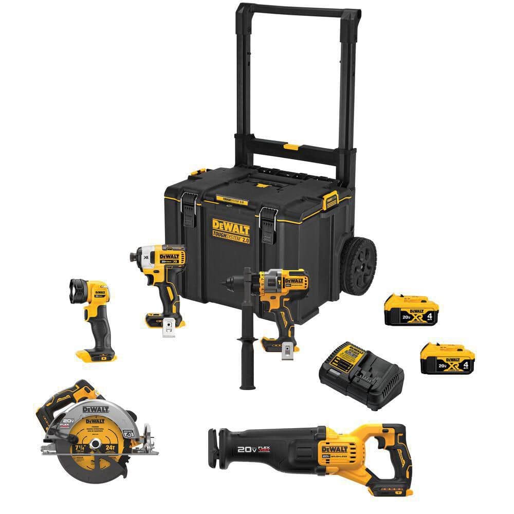 DEWALT 20V MAX Lithium-Ion Cordless Brushless 5 Tool Combo Kit with (2) 4.0Ah Batteries and Charger DCKTS599M2 - Mycitystee