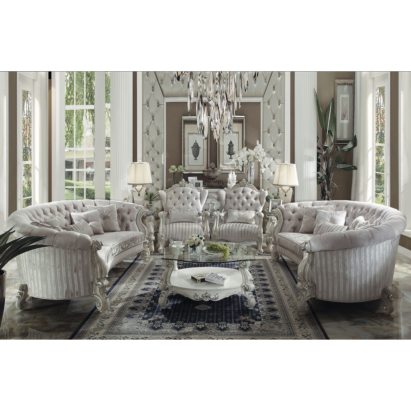 ACME Versailles Coffee Table， Bone White and Clear Glass (1Set/2Ctn) - Mycitystee
