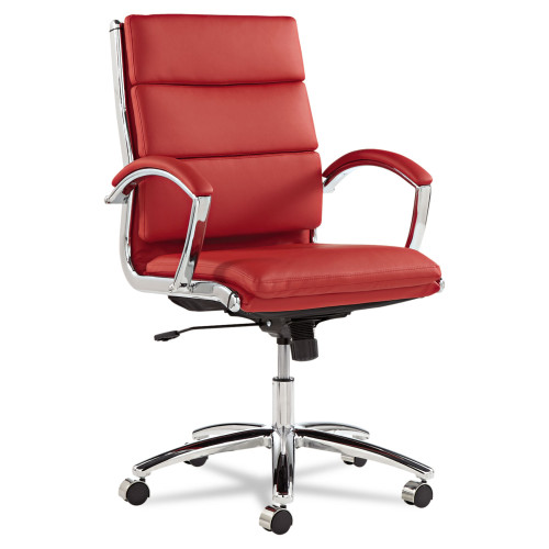 Alera Neratoli Mid-Back Slim Profile Chair， Faux Leather， Supports Up to 275 lb， Red Seat/Back， Chrome Base (NR4239) - Mycitystee