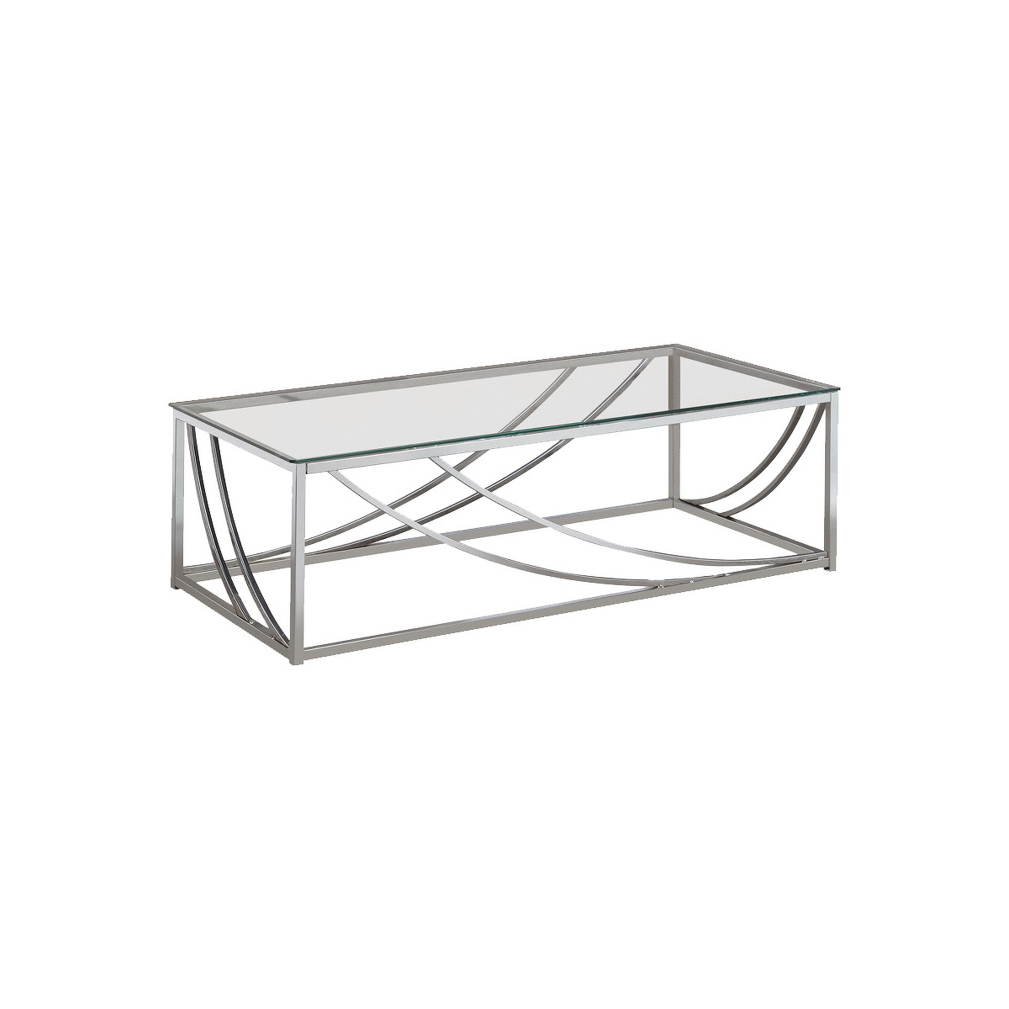 Tempered Glass Top Coffee Table with Metal Tubular Legs， Chrome and Clear - Mycitystee