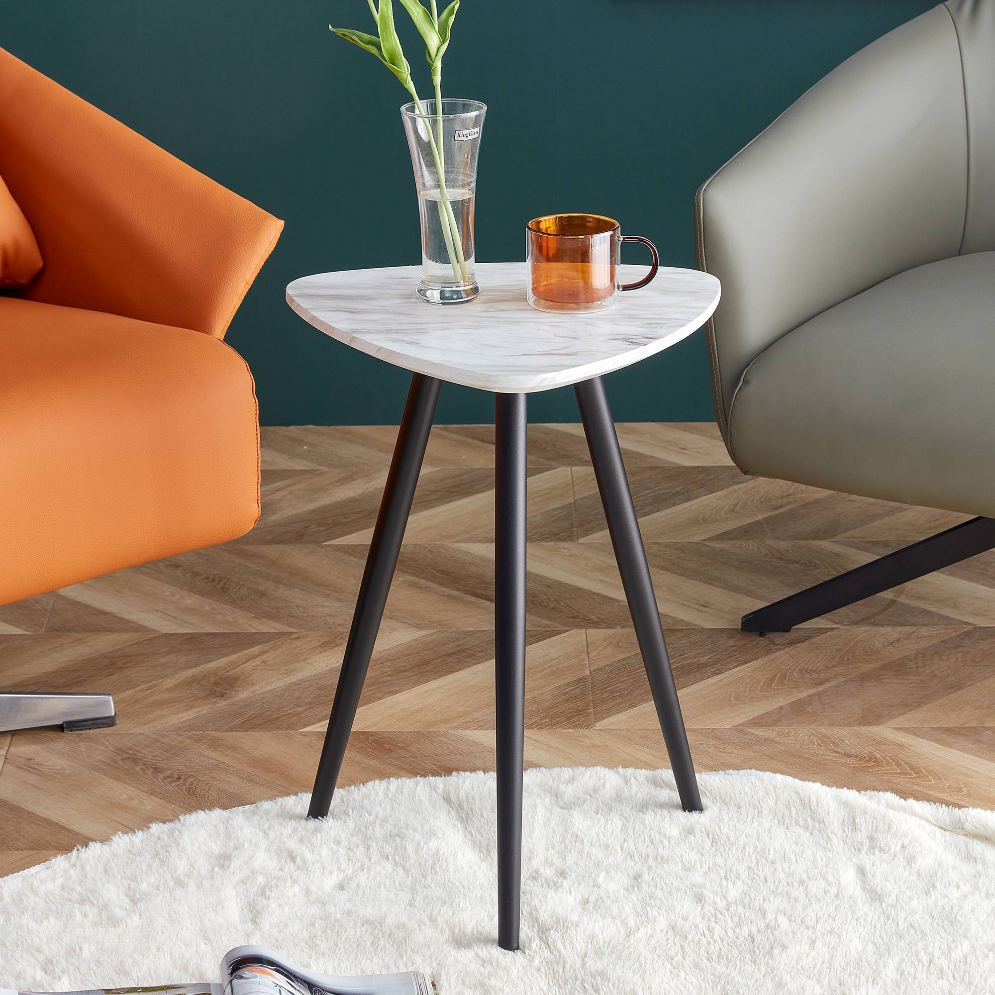 Kata Modern White Faux Marble Coffee End Table with Metal Legs - Mycitystee