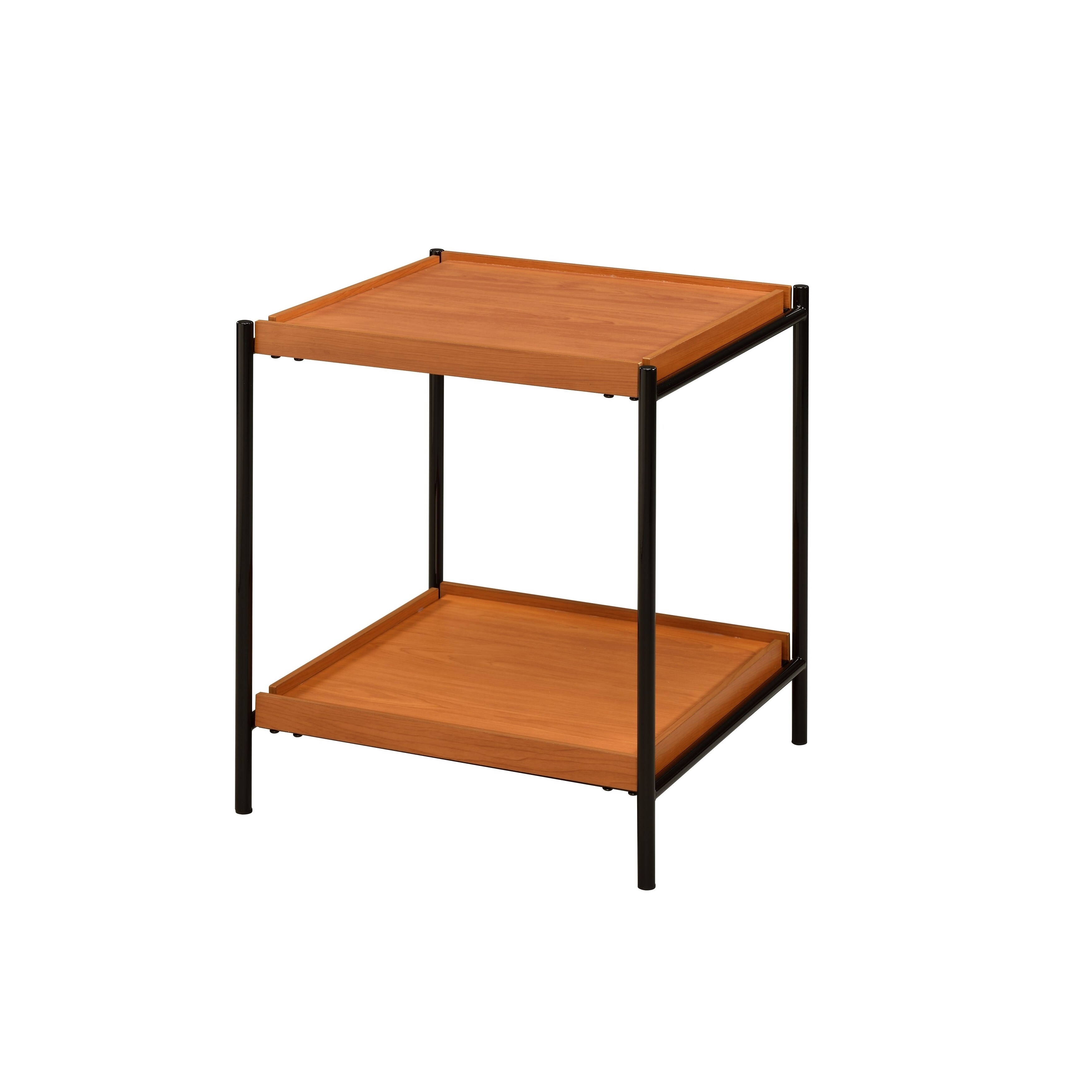 Rectangular Wooden Top Metal Frame End Table， Oak Brown and Black - Mycitystee