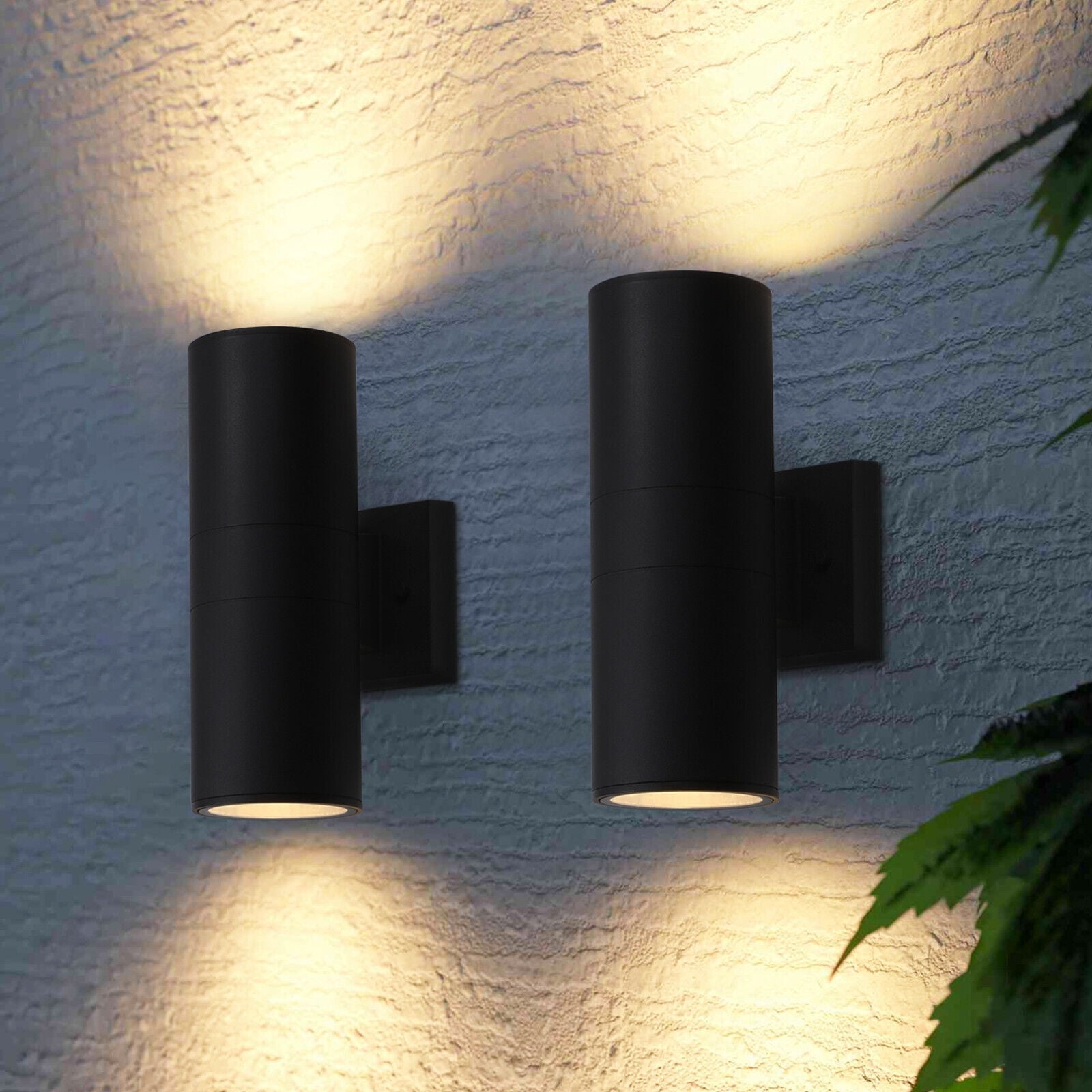 2-Light Cylinder Up Down Outdoor Wall Light， E26 Black Wall Lantern - 2PACK - Mycitystee
