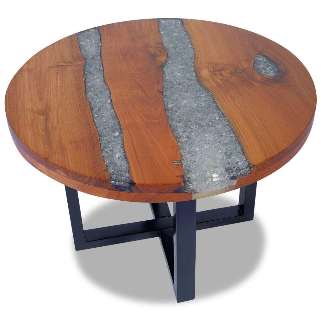 Rustic Coffee Table Teak Wood Resin End Side Table Pure Handmade for Home Office Living Room - Mycitystee