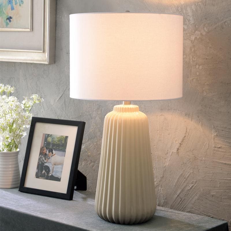 Kainak Navy Ceramic And Brushed Steel Table Lamp - Mycitystee