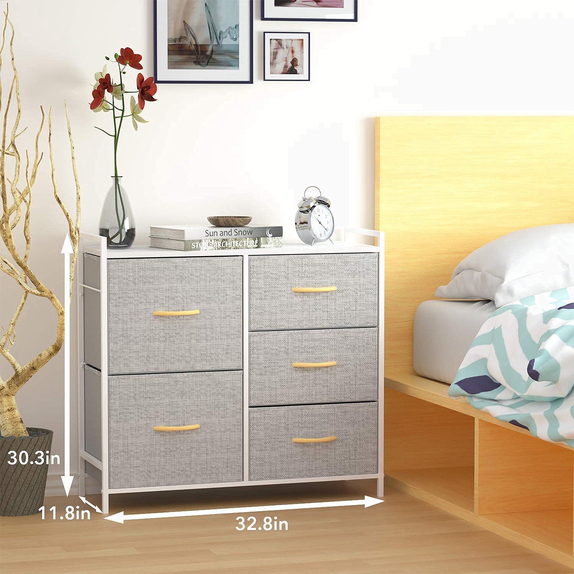 5 Fabric Drawers Units Organizer and Storage Dresser for Bedroom， Hallway， Entryway， Closets - - 37475720 - Mycitystee