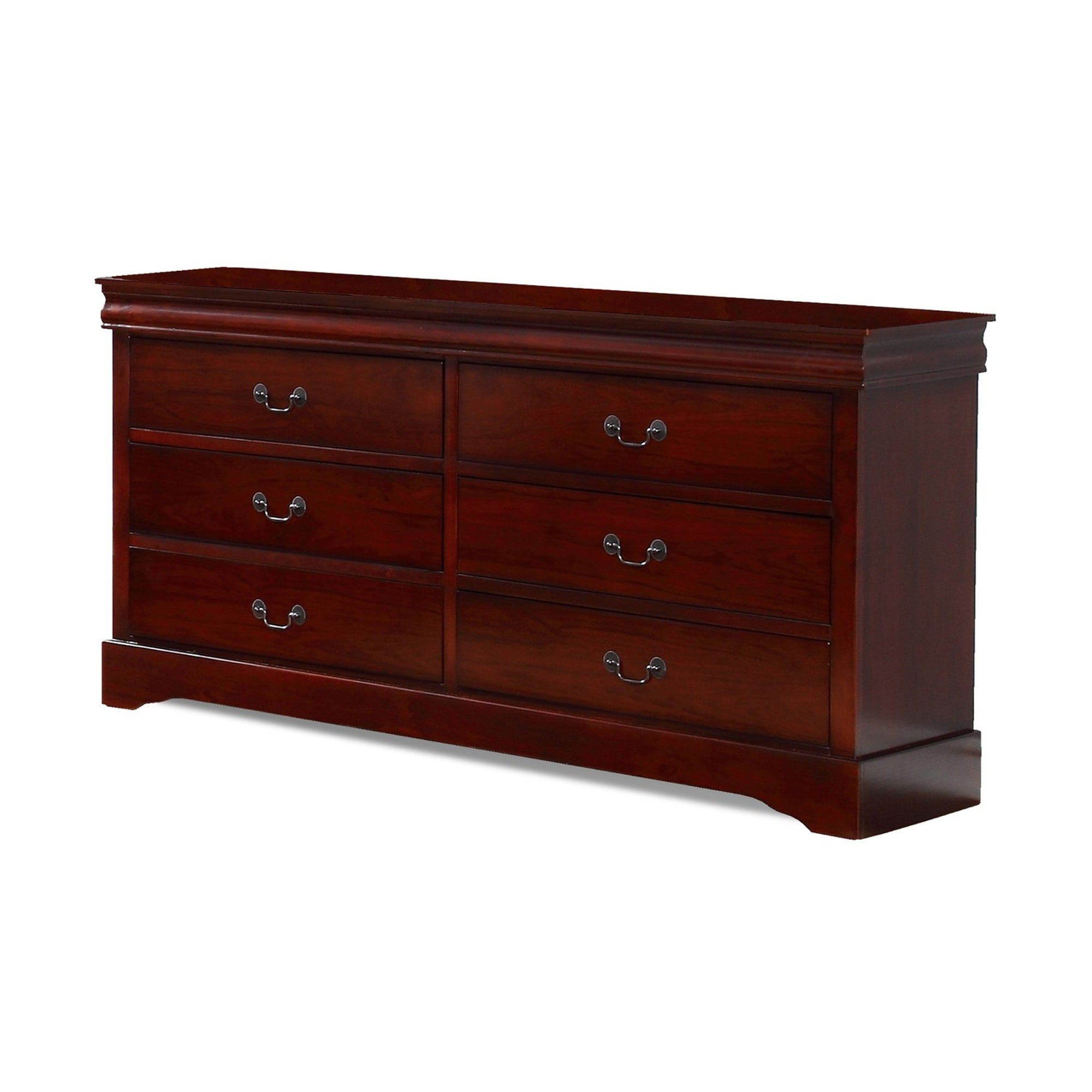 Liam 58 Inch 6 Drawer Wood Dresser， Molded Trim， Drop Handles， Cherry Brown - - 36907716 - Mycitystee