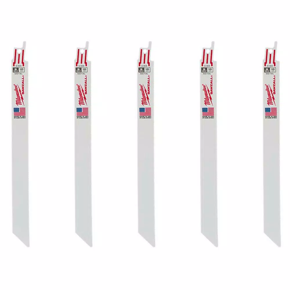 Milwaukee 9 in. 18 Teeth per in. Medium Metal Cutting SAWZALL Reciprocating Saw Blades (5 Pack) and#8211; XDC Depot - Mycitystee