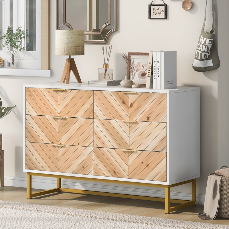 6 Drawers Dresser for Bedroom， Living Room， Entryway， Nursery， Modern Chest of Drawer， Storage Cabinet with Metal Legs - - 37366107 - Mycitystee