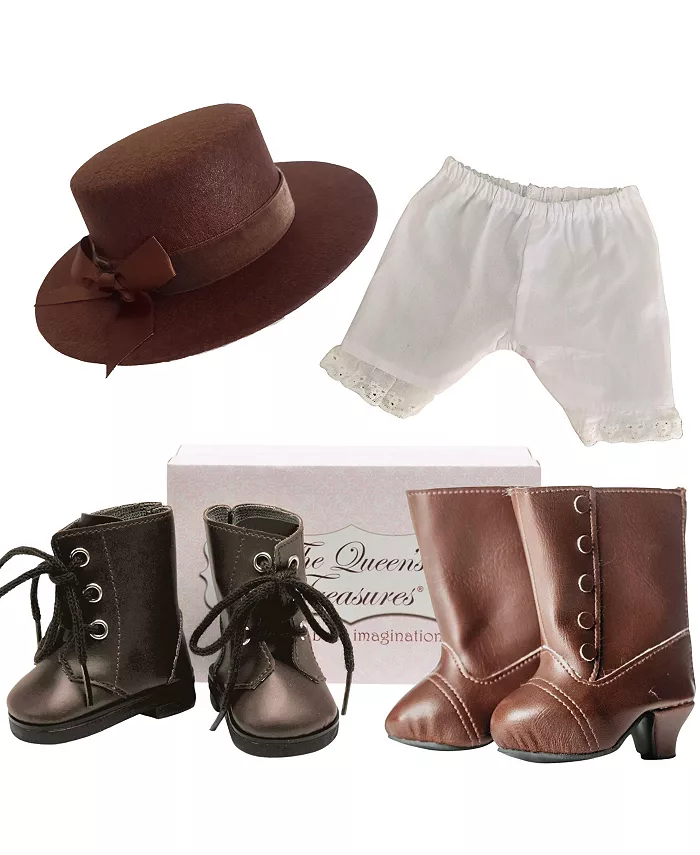 The Queen's Treasures 18 Inch Doll Clothes and Accessories 6 Piece Set Includes 2 Pairs of Shoes and Shoeboxes， Pantaloons， and a Brown Frontier Hat. - Mycitystee
