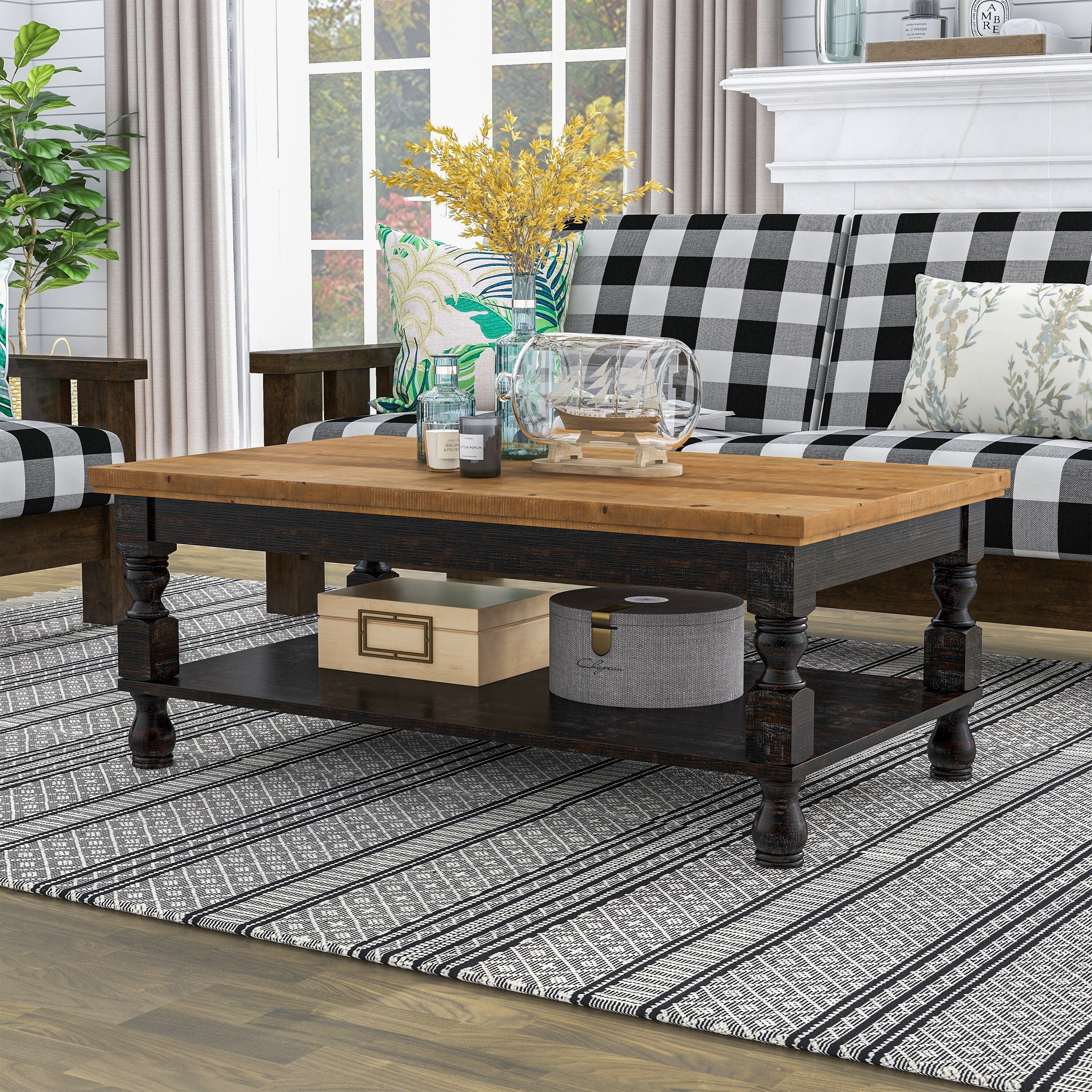 Furniture of America Harrington Antique Black and Oak Coffee Table - Mycitystee