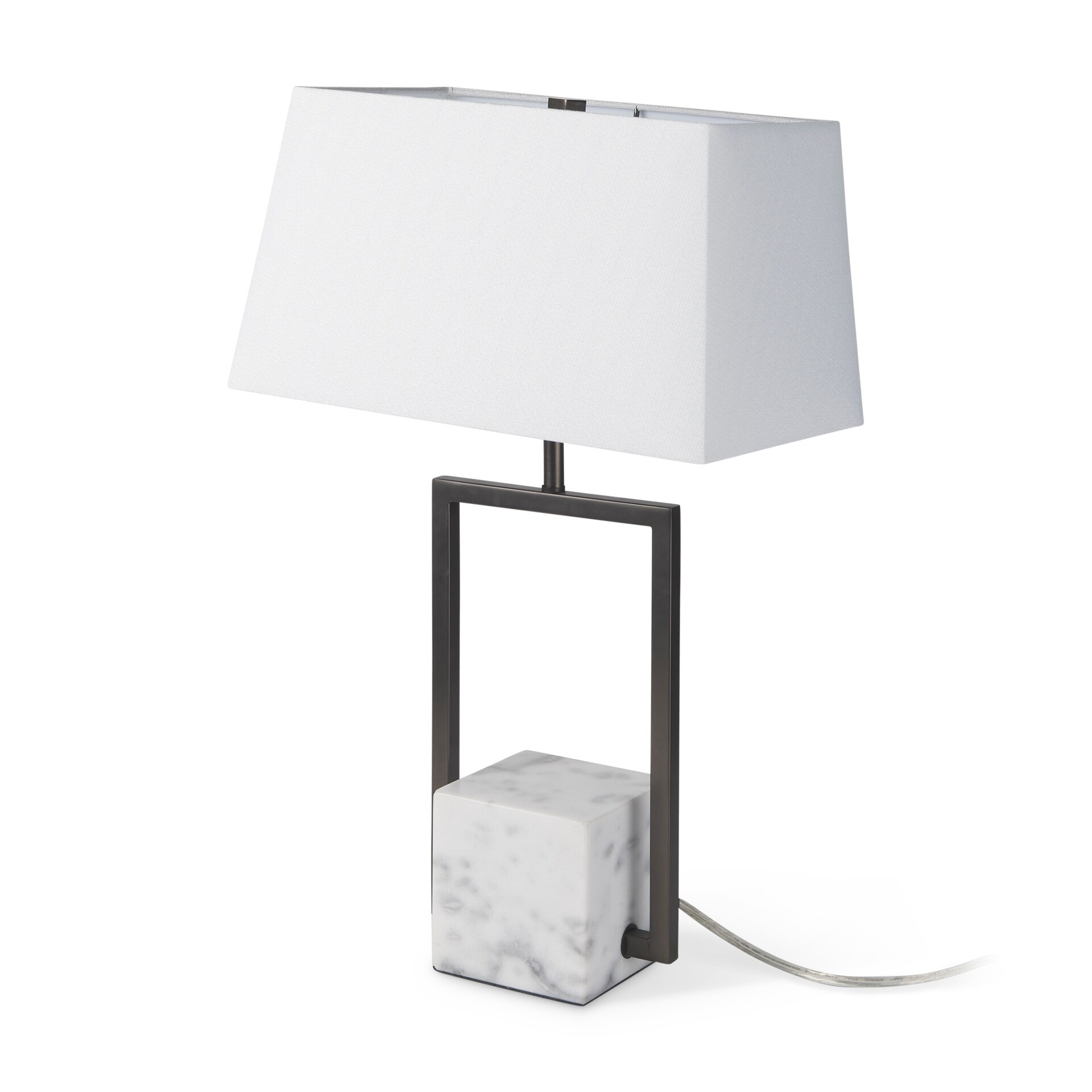 Peyton Marble Cube w/Black Metal Frame and White Shade Table Lamp - Mycitystee