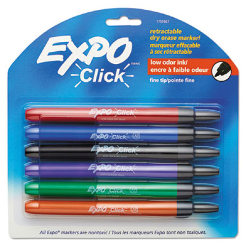EXPO Click Dry Erase Marker， Fine Bullet Tip， Assorted Colors， 6/Pack (1751667) - Mycitystee