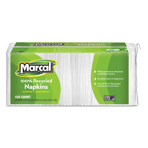 Marcal 100% Recycled Luncheon Napkins， 11.4 x 12.5， White， 400/Pack， 6PK/CT (6506) - Mycitystee