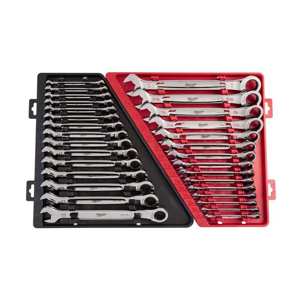 Milwaukee SAE/Metric Combination Ratcheting Wrench Mechanics Tool Set (30-Piece) 48-22-9416-48-22-9516 - Mycitystee