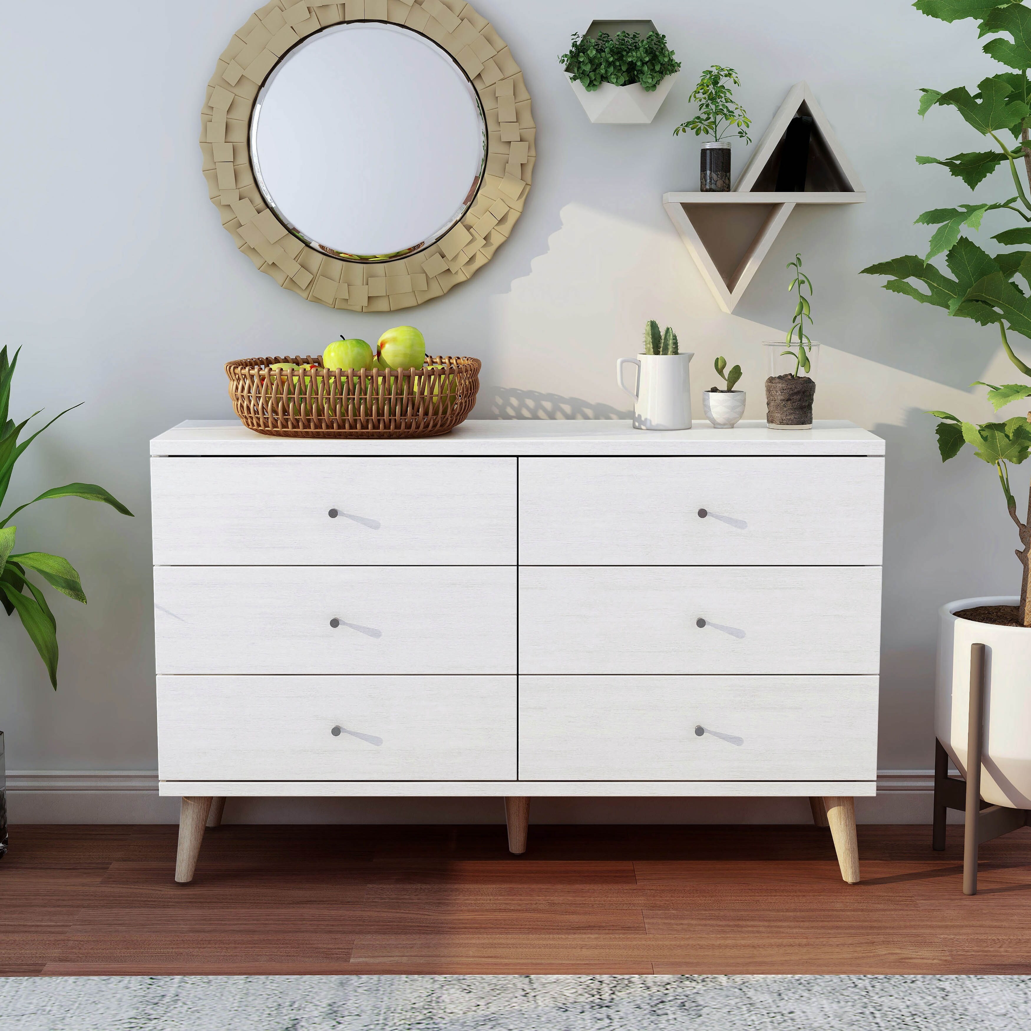 DH BASIC Scandinavian White 6-drawer Dresser with Knobs by Denhour - - 20931716 - Mycitystee