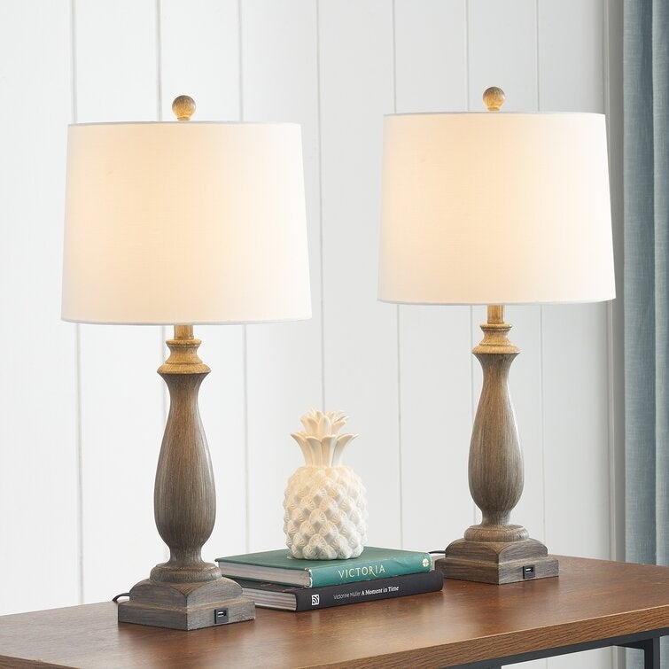 26.5'' Gray Table Lamp Set with USB - Mycitystee