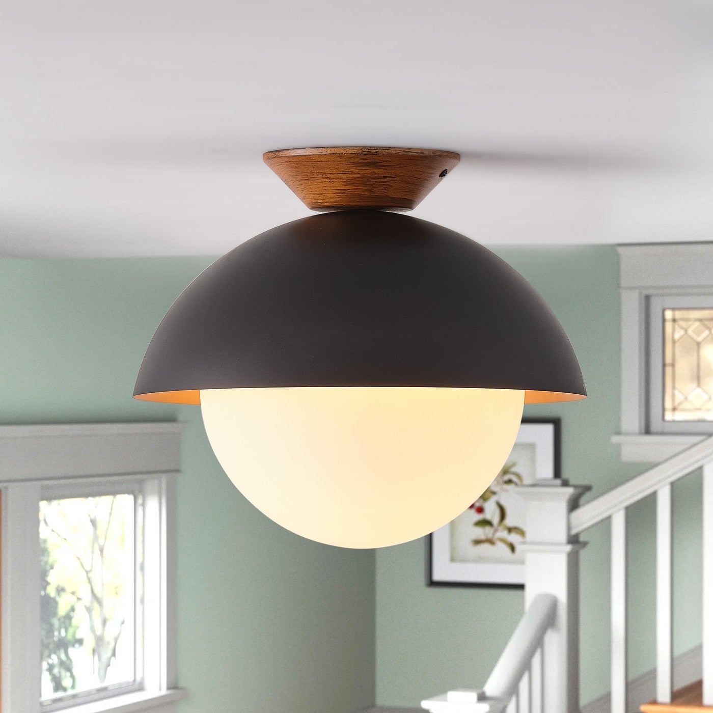 Vintage Black 1-Light Bowl Design Semi-Flush Mount Lamp - Mycitystee