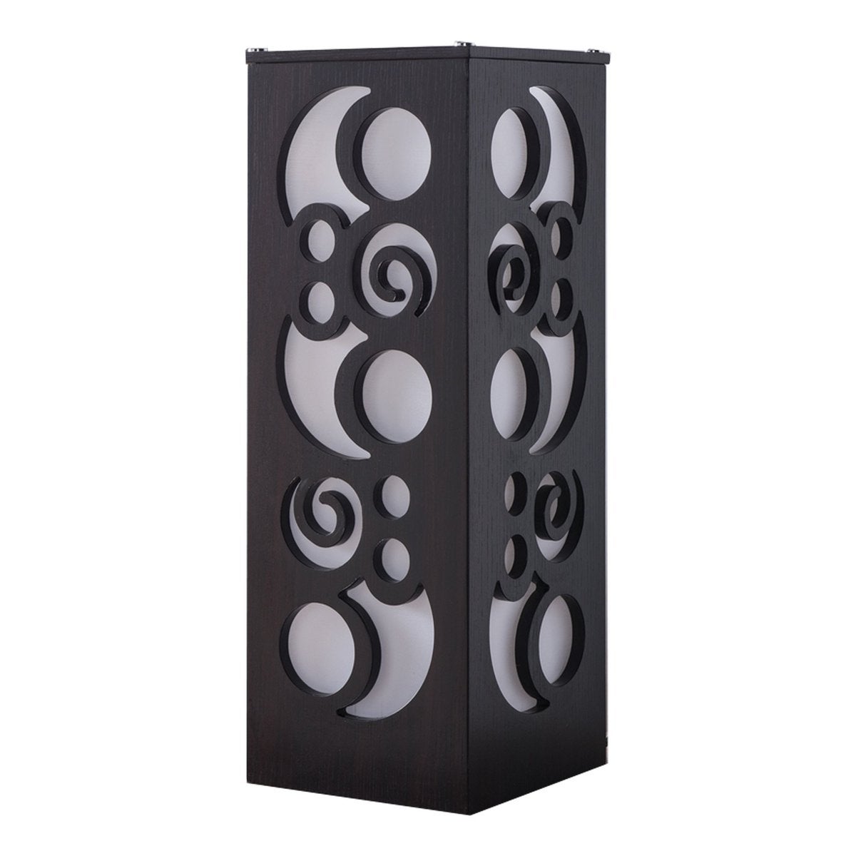 Cuboidal Wooden Frame Table Lamp with Cut Out Details， Dark Brown - 23.98 H x 8.9 W x 8.9 L Inches - Mycitystee