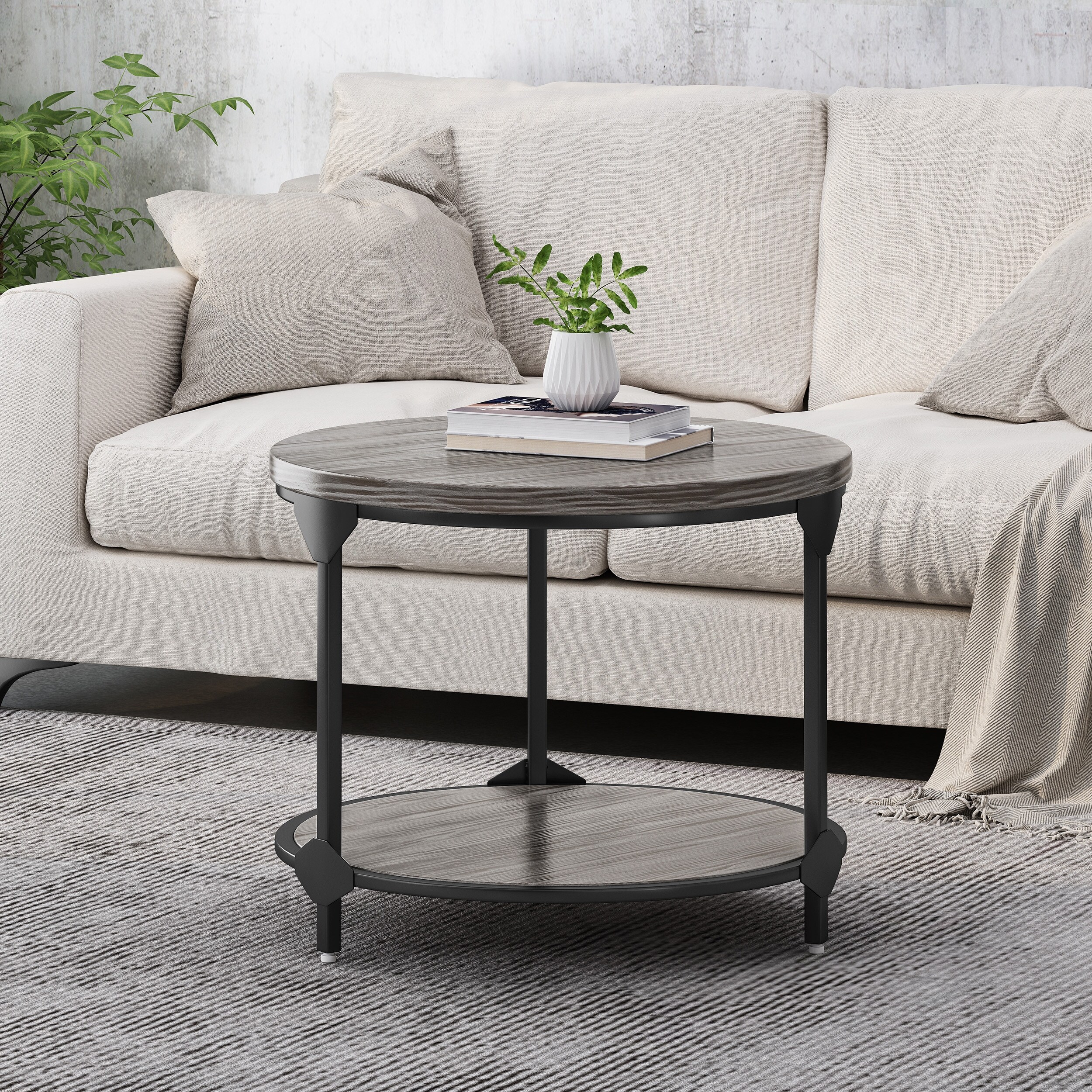 Cedarhurst Modern Industrial Round Coffee Table by Christopher Knight Home - Mycitystee