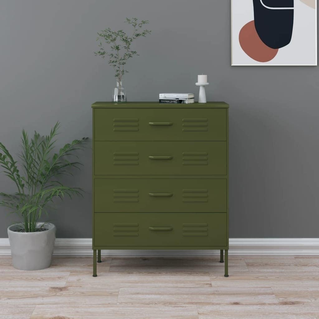 Chest Storage Drawers Steel Cabinet for Living Room Office Olive Green - - 35911703 - Mycitystee