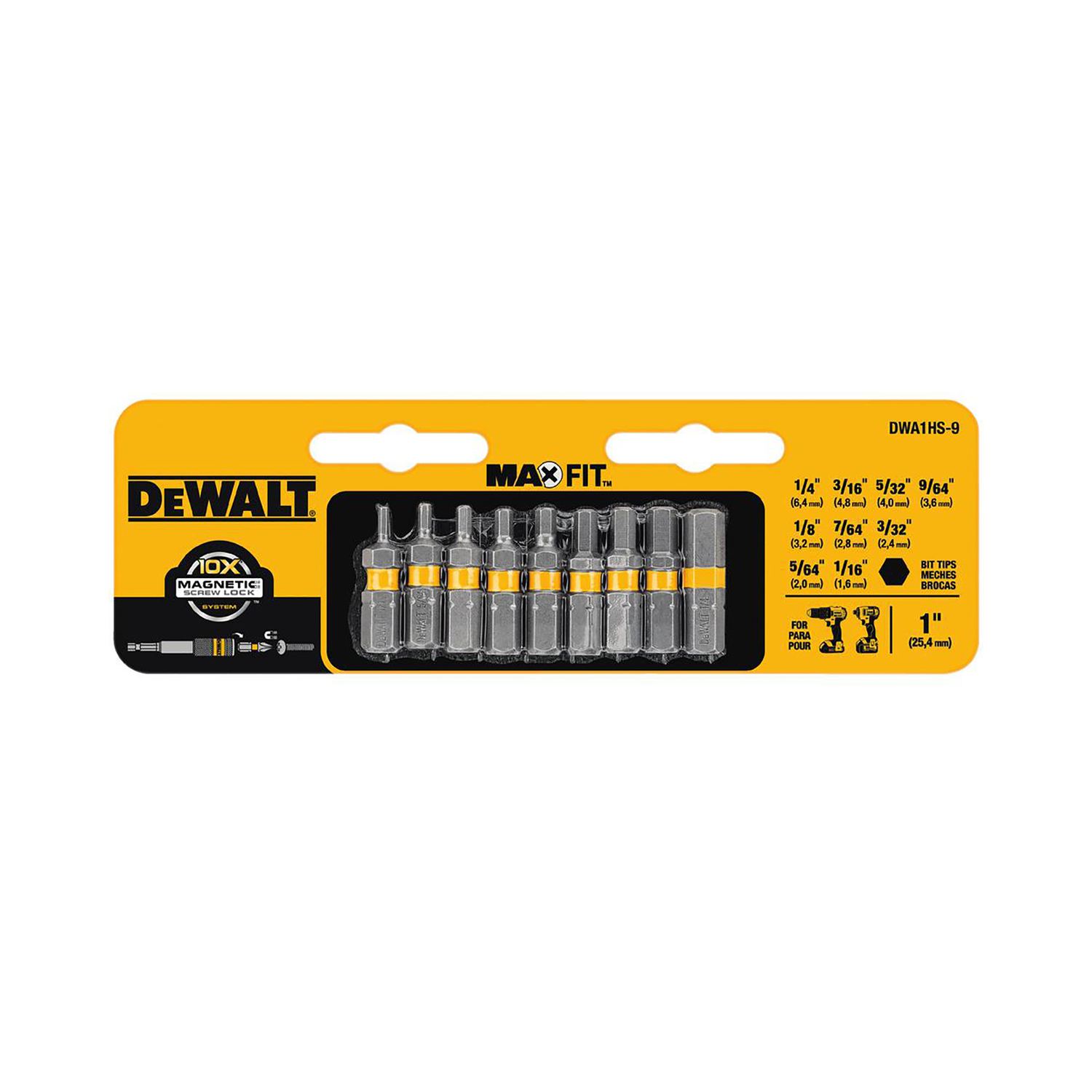 DeWalt Max Fit Hex 1 in. L Insert Bit Set S2 Tool Steel 9 pc - Mycitystee
