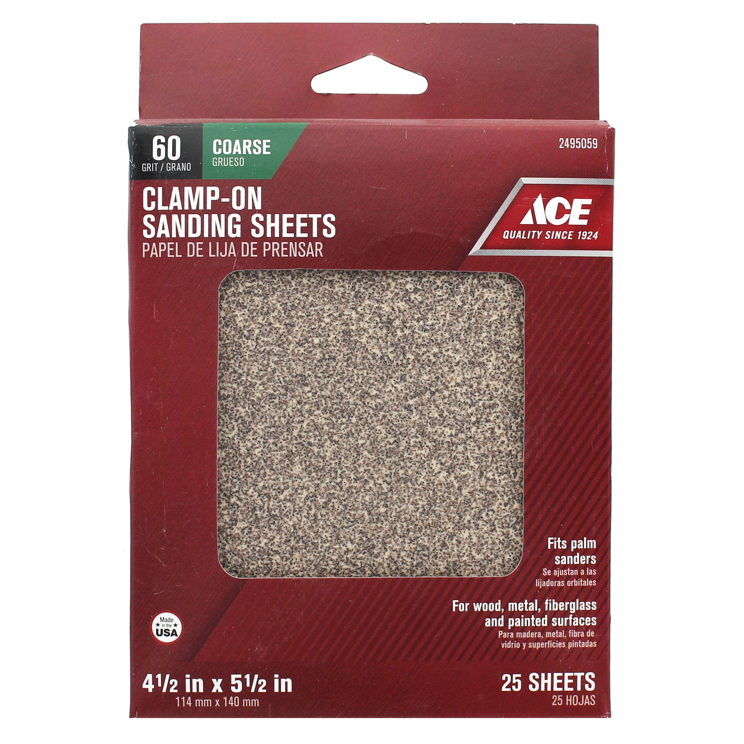 Ace 5-1/2 in. L X 4-1/2 in. W 60 Grit Aluminum Oxide 1/4 Sheet Sandpaper 25 pk - Mycitystee